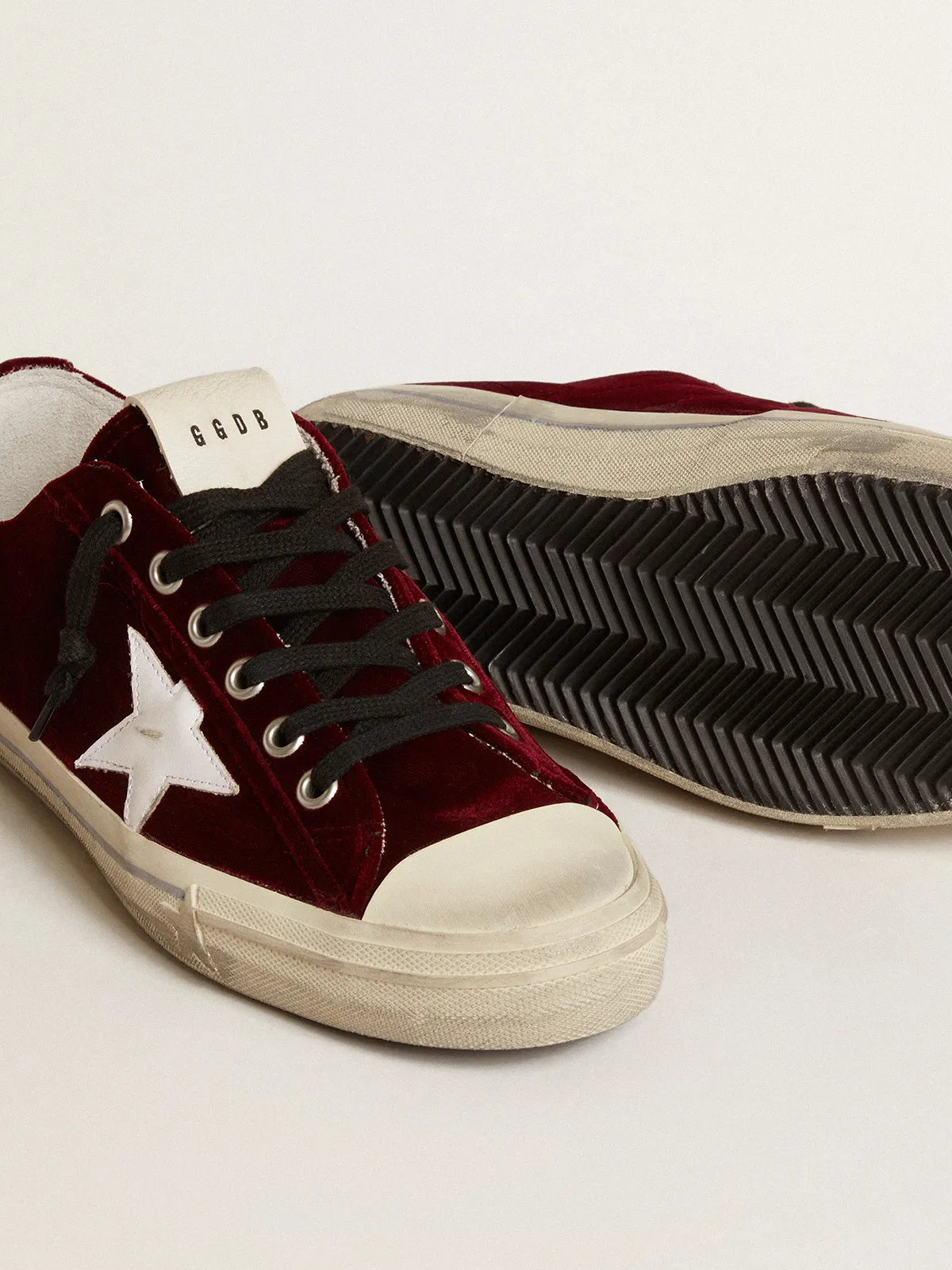 Men’s V-Star LTD in burgundy velvet with white leather star