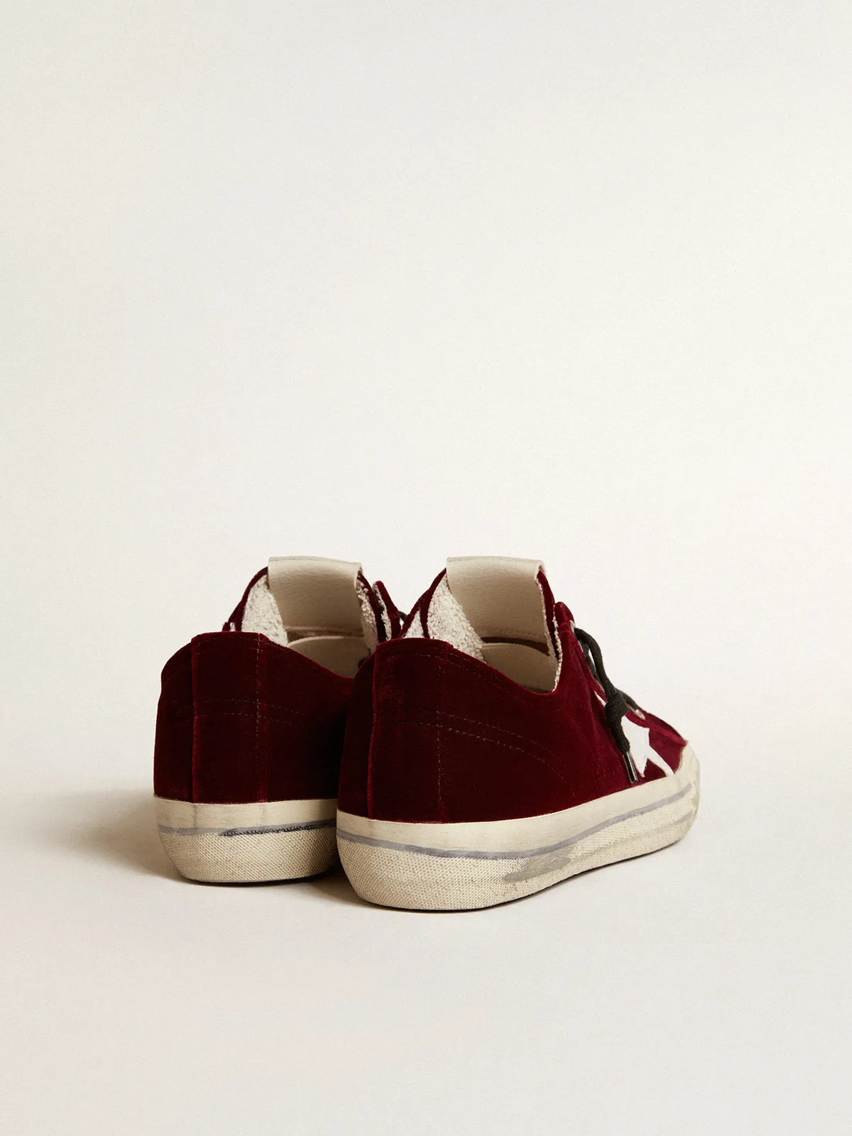 Men’s V-Star LTD in burgundy velvet with white leather star