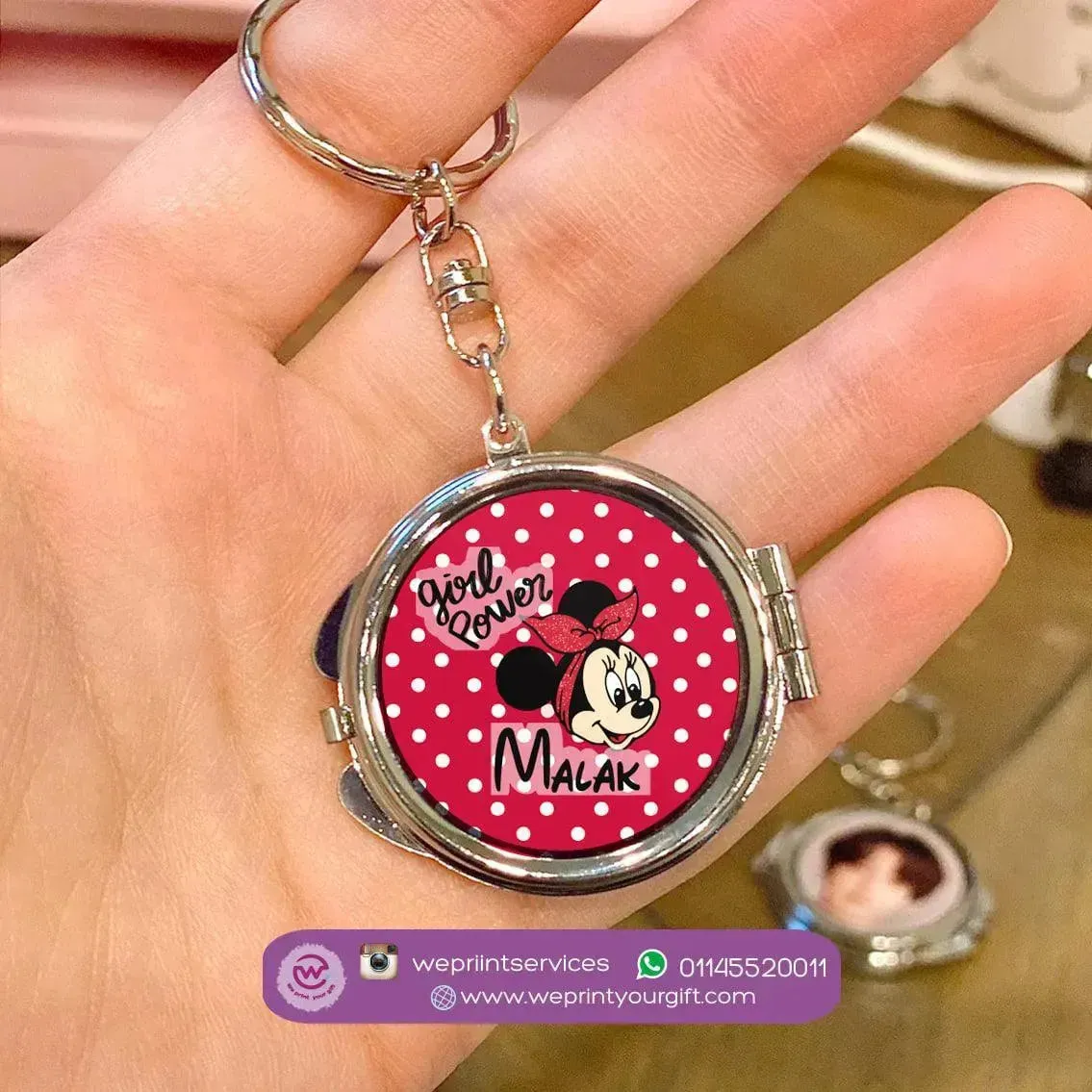 Metal Keychain -  With Inside Mirror - Minnie Mouse