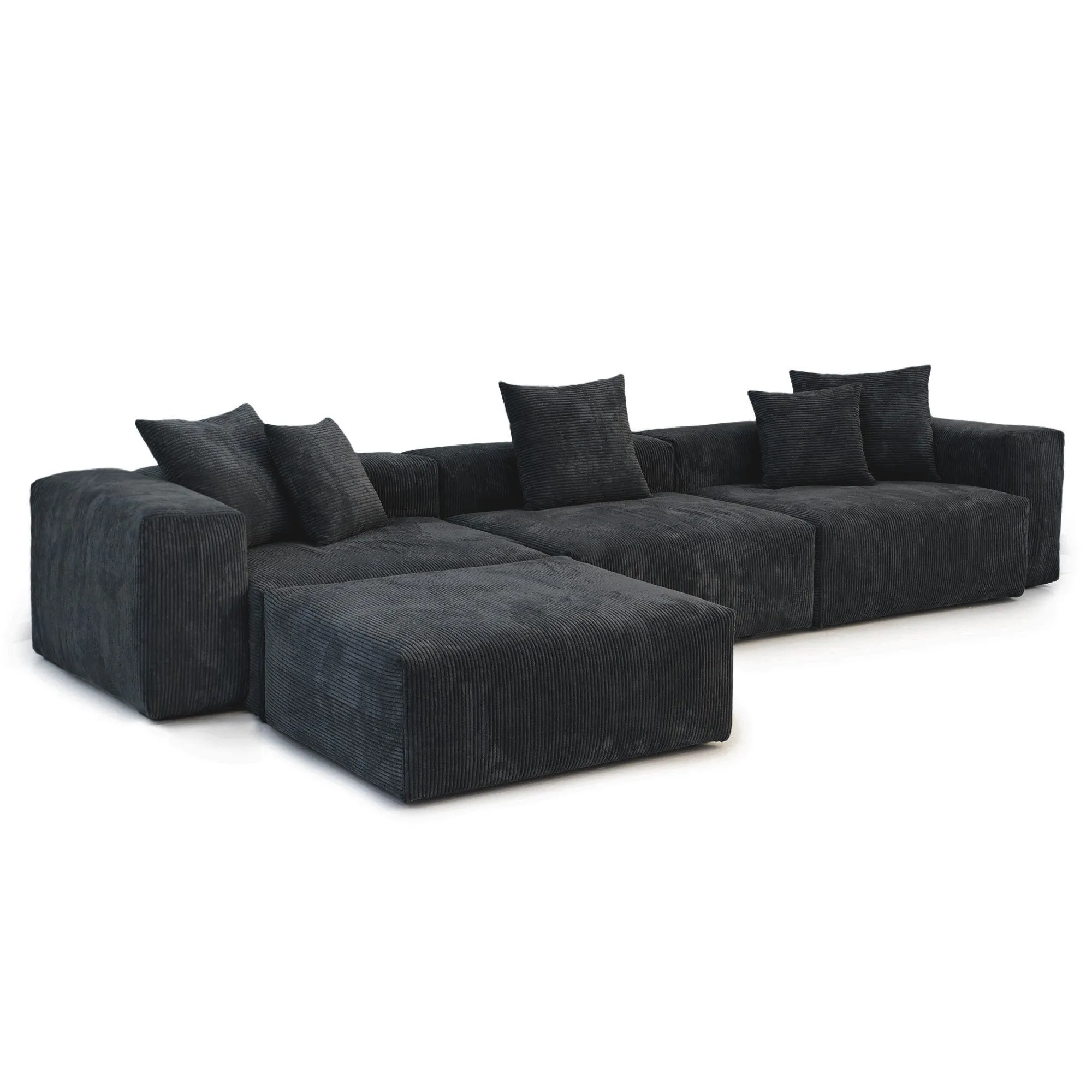 Modular Sectional Sofa, Corduroy U Shaped Sofa Couch with Chaise Ottomans - Black