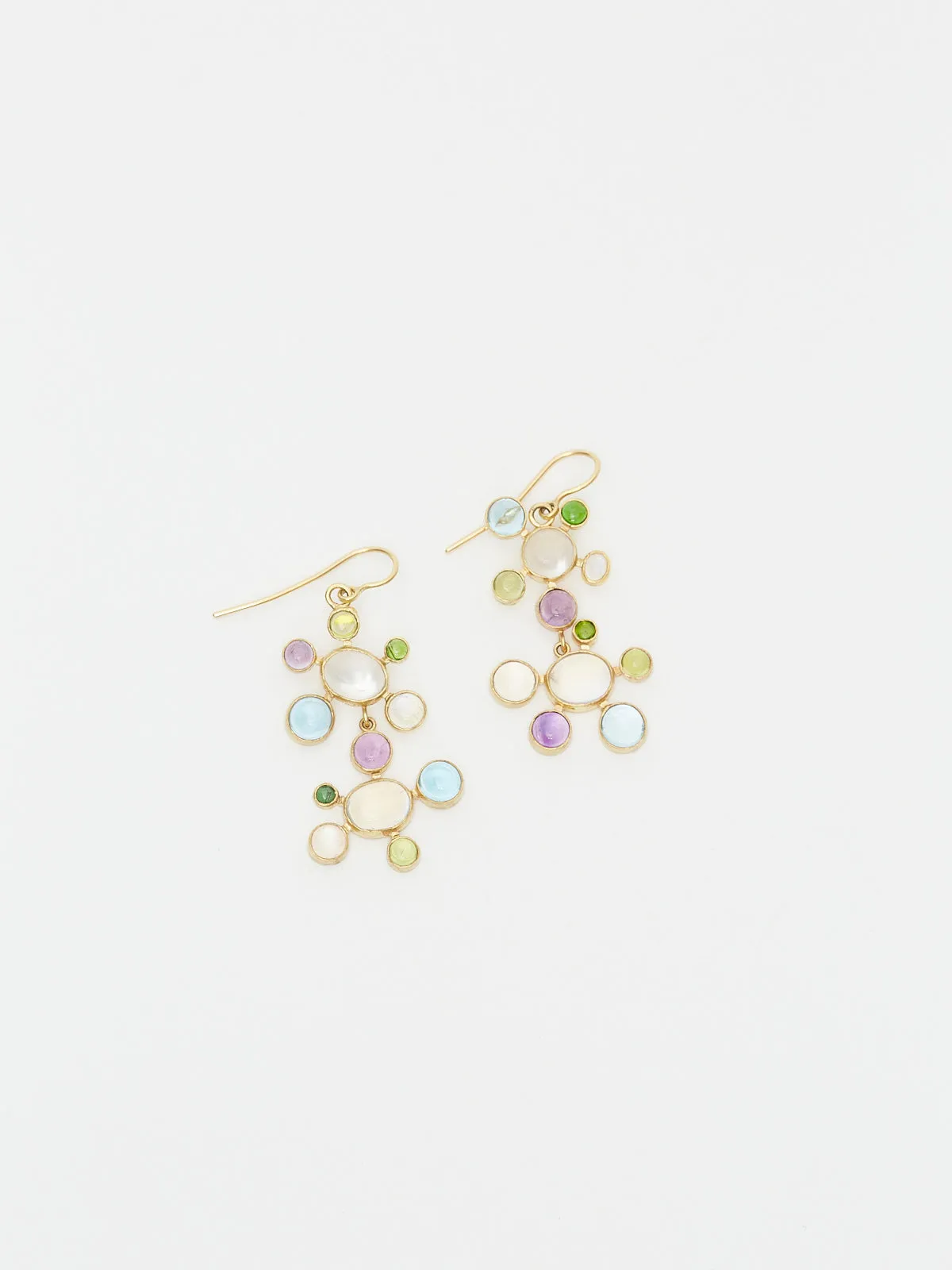 Moonstone and Gemstone Playful Earrings in 18k Yellow Gold