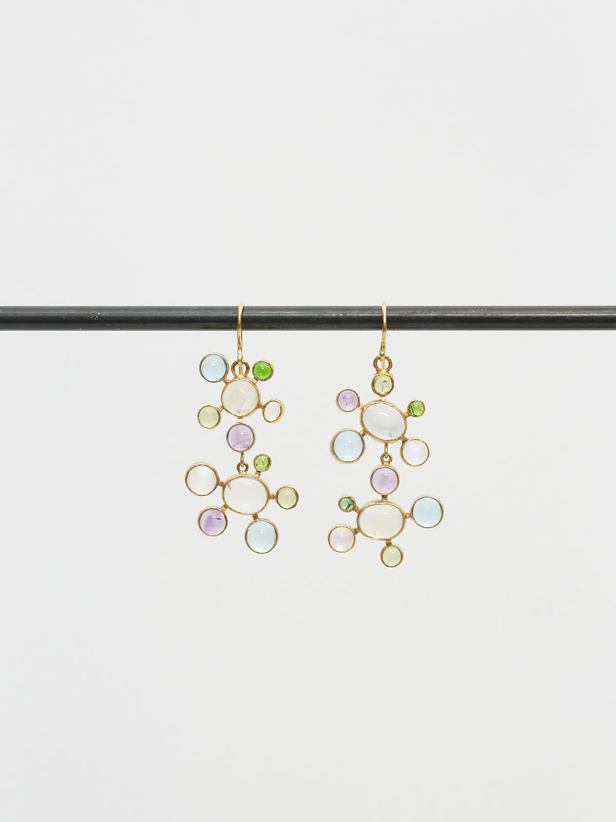 Moonstone and Gemstone Playful Earrings in 18k Yellow Gold