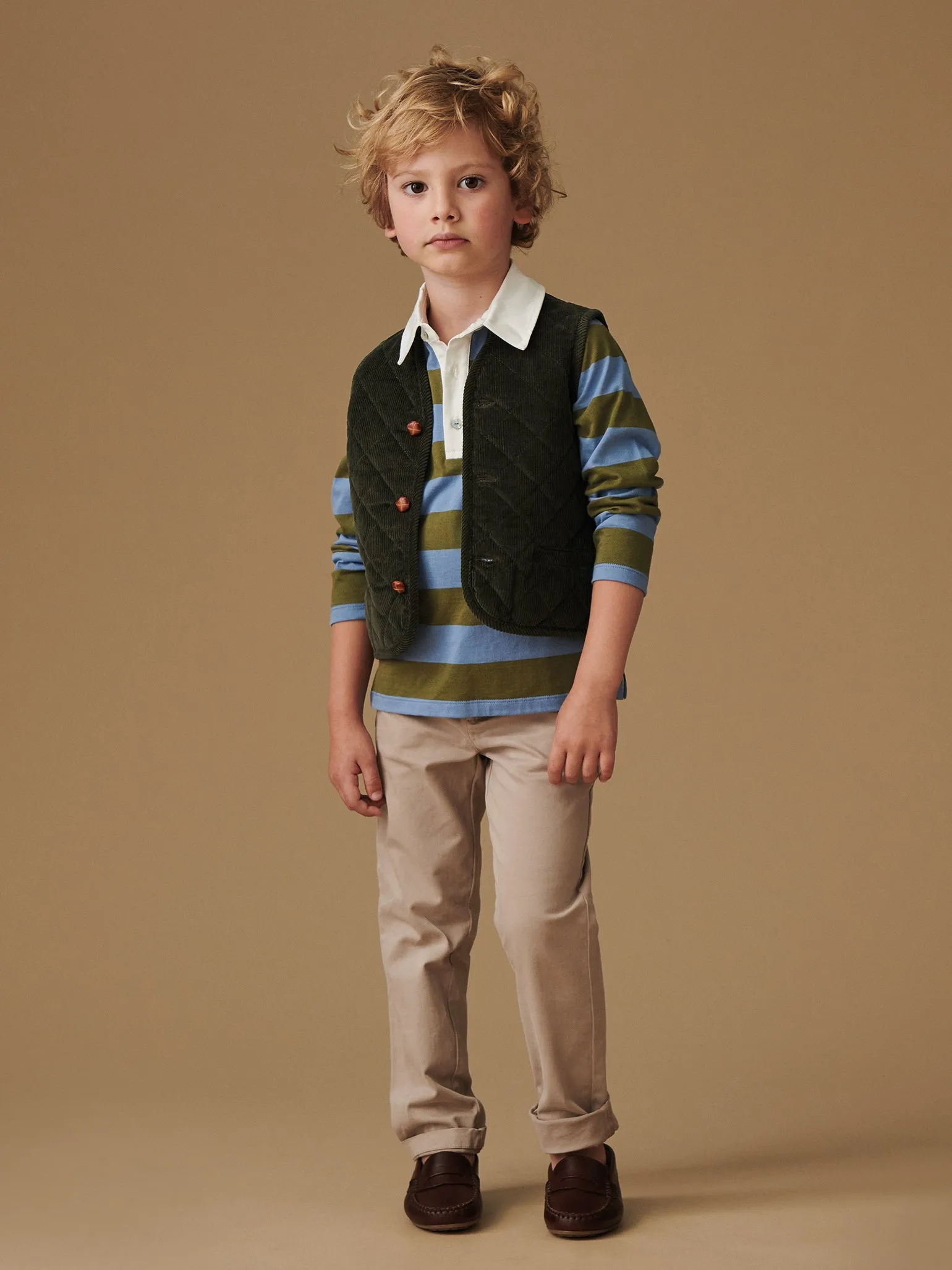 Olive Stripe Tijo Long Sleeve Boy Rugby Shirt