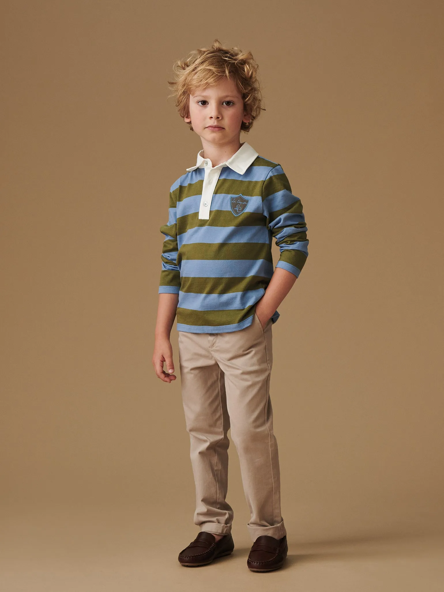 Olive Stripe Tijo Long Sleeve Boy Rugby Shirt