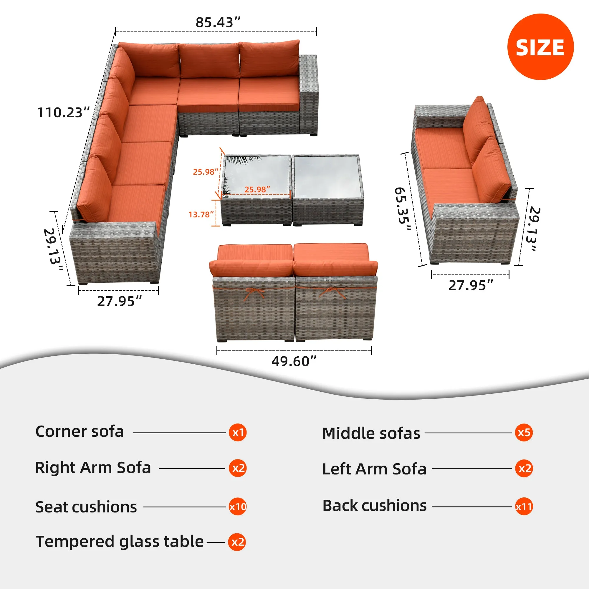 Ovios 12 Pieces Patio Conversation Set with 7.68'' Broad Handrails