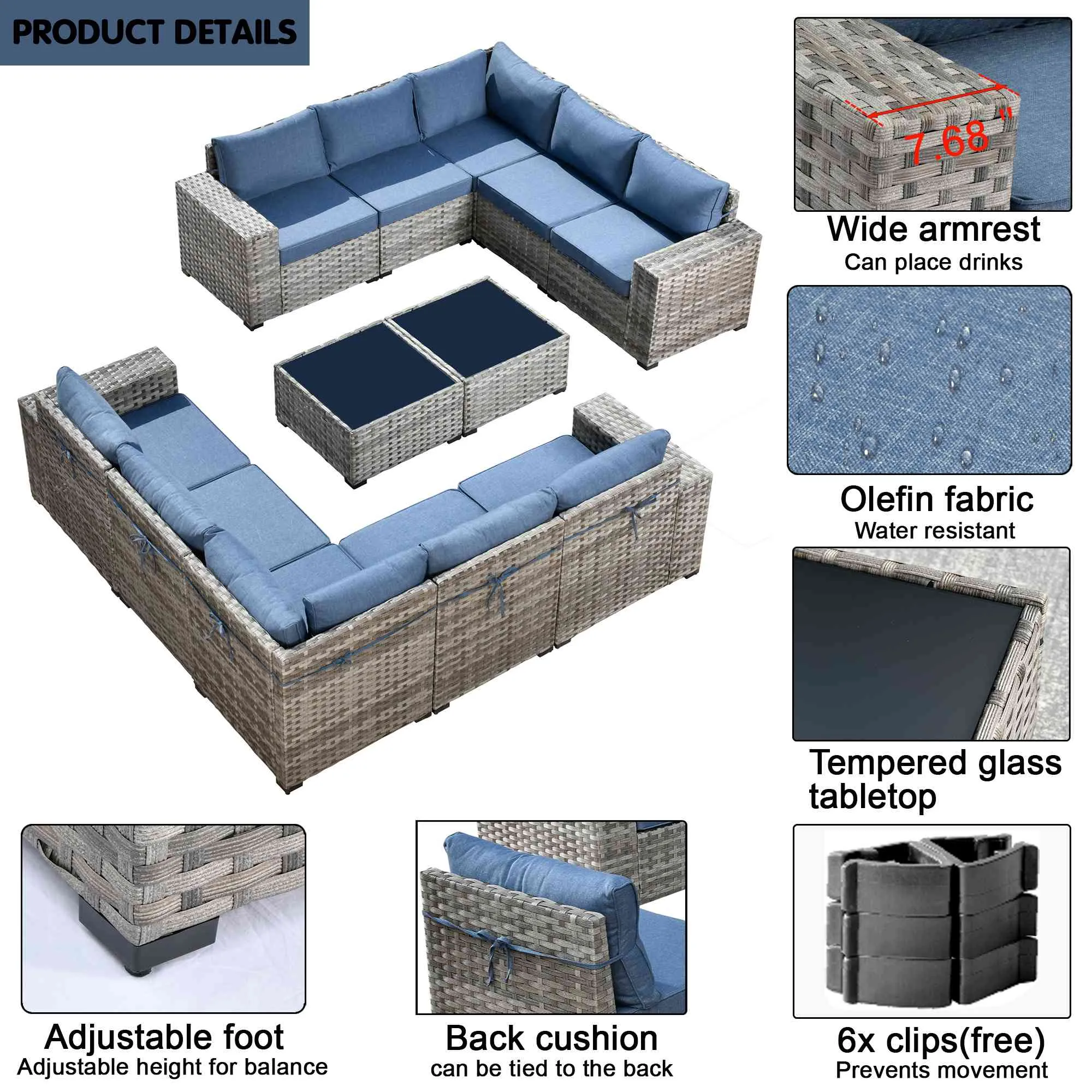 Ovios 12 Pieces Patio Conversation Set with 7.68'' Broad Handrails