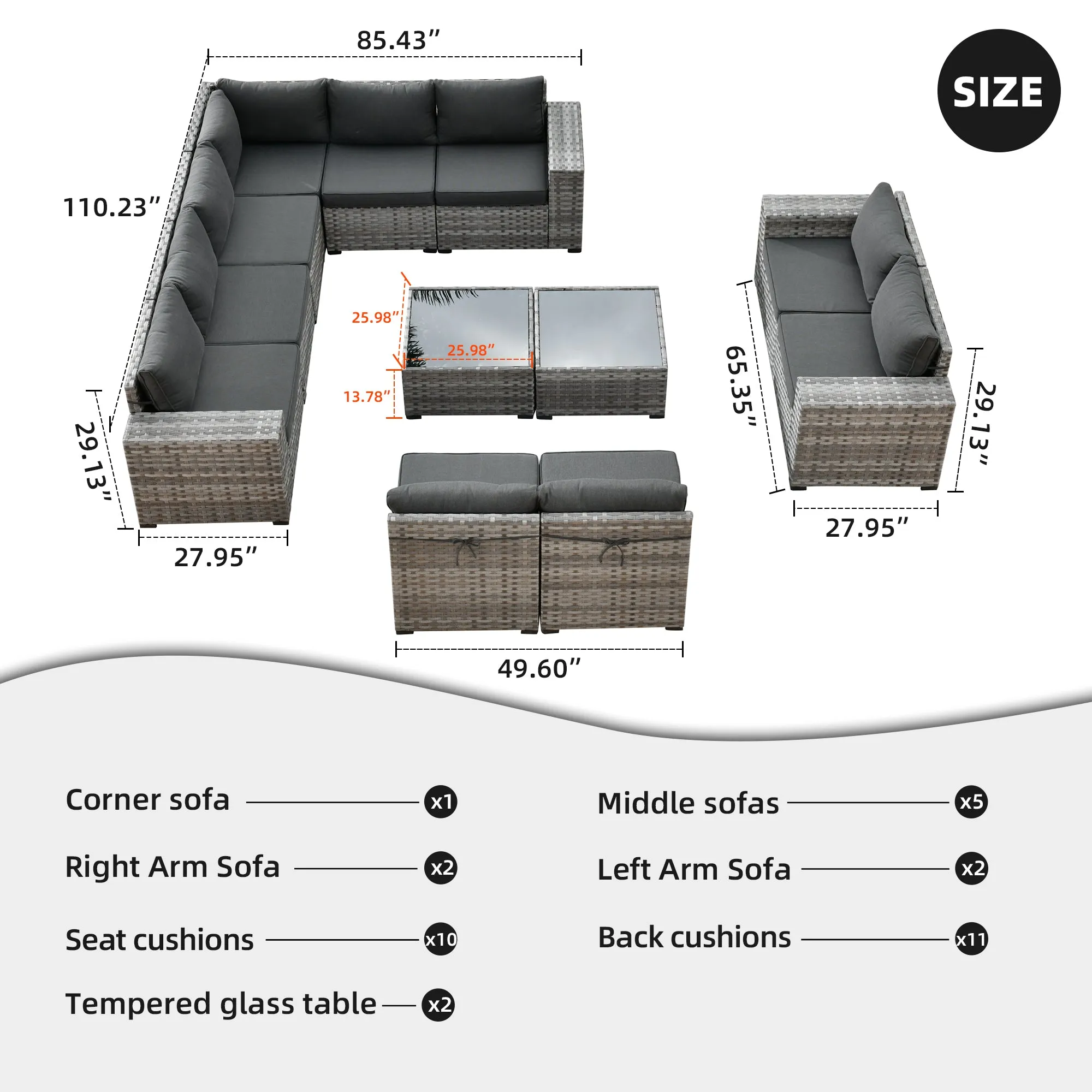 Ovios 12 Pieces Patio Conversation Set with 7.68'' Broad Handrails