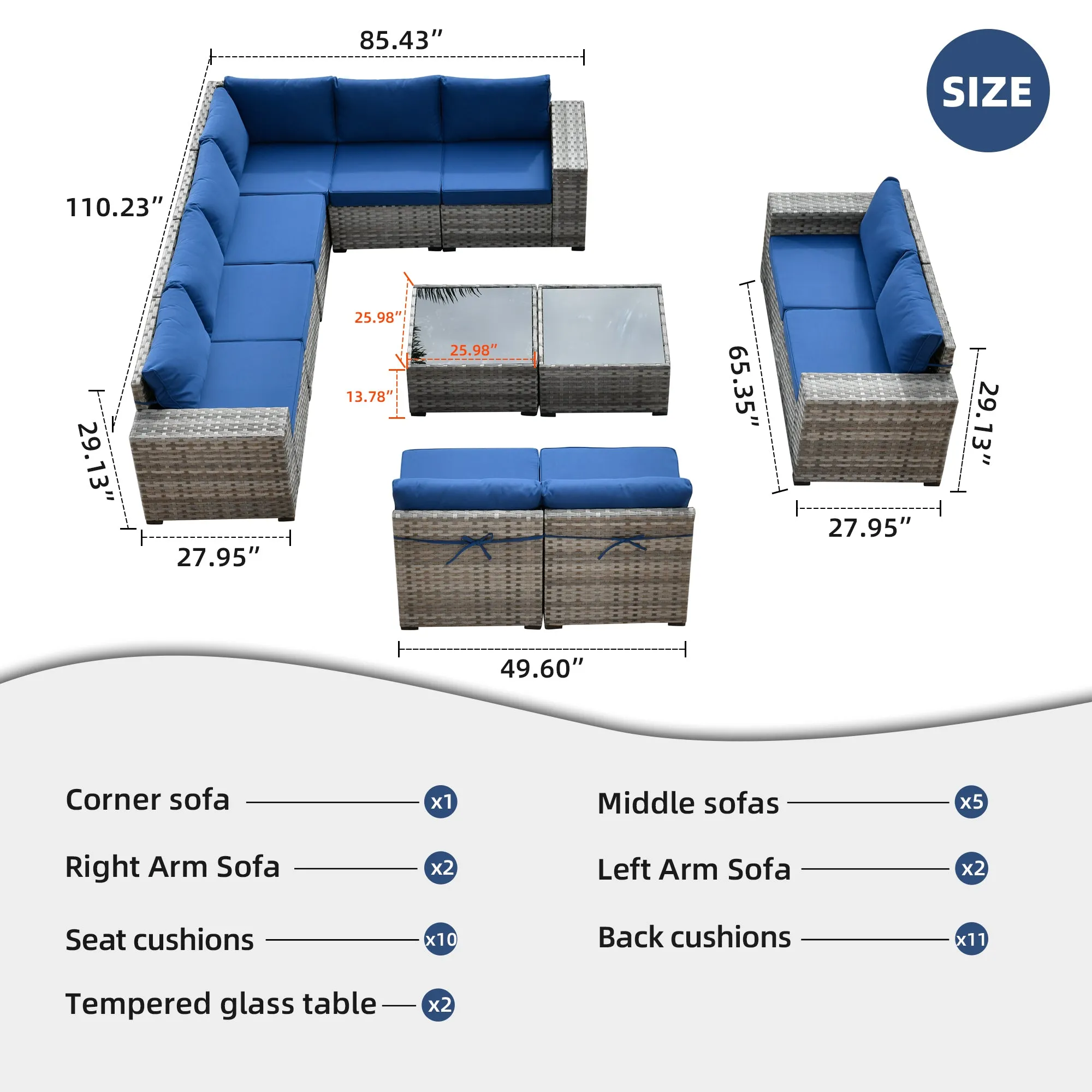 Ovios 12 Pieces Patio Conversation Set with 7.68'' Broad Handrails