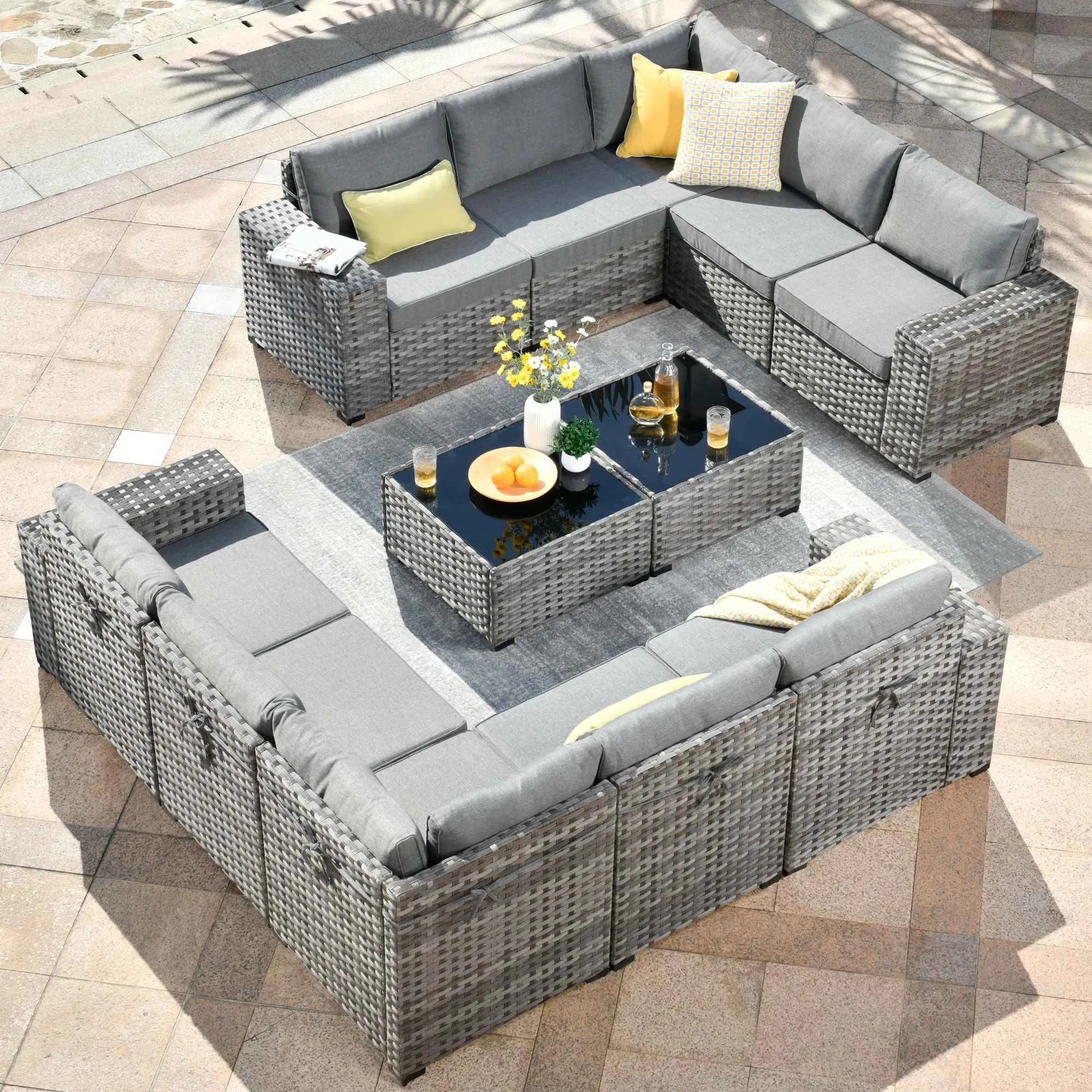 Ovios 12 Pieces Patio Conversation Set with 7.68'' Broad Handrails