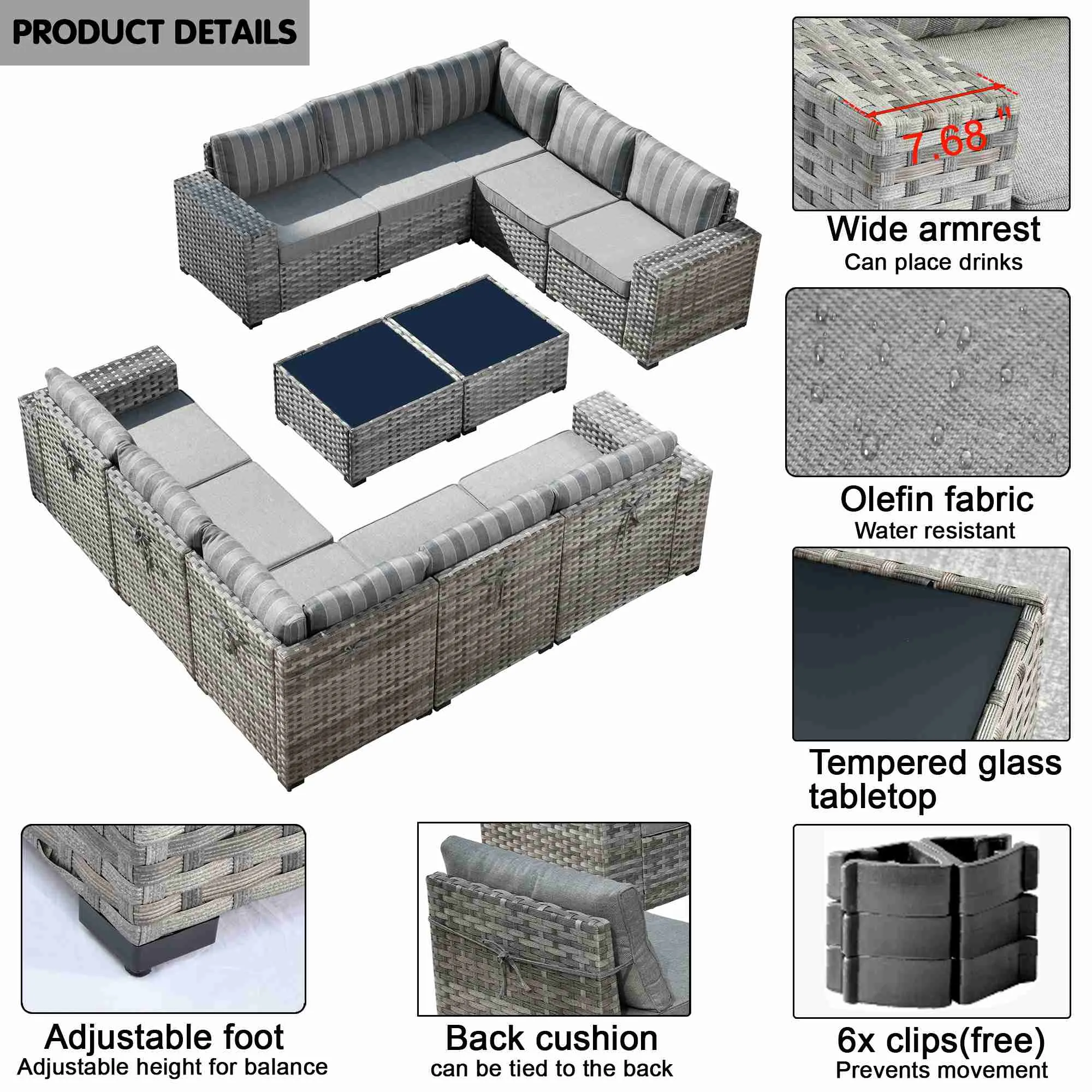 Ovios 12 Pieces Patio Conversation Set with 7.68'' Broad Handrails