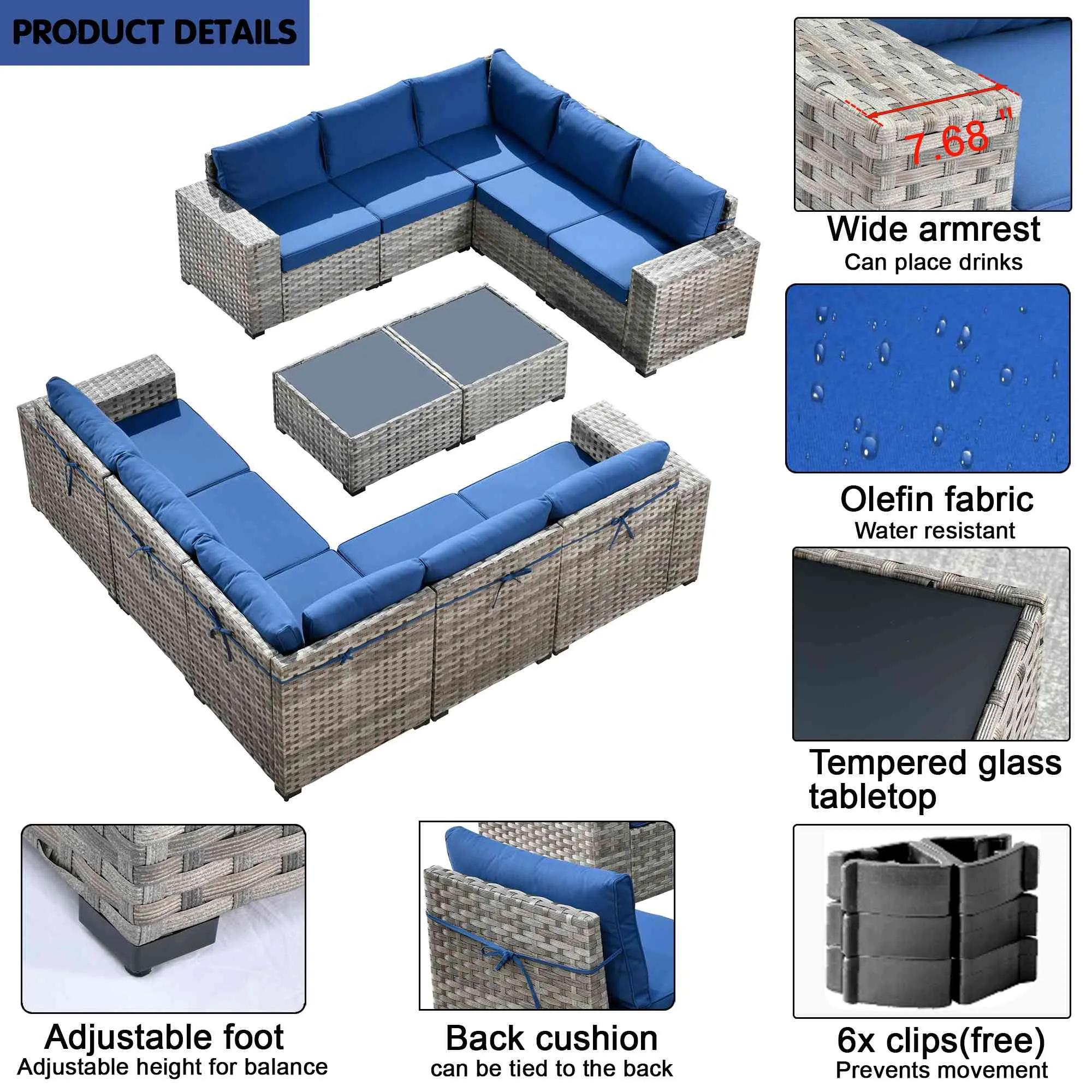 Ovios 12 Pieces Patio Conversation Set with 7.68'' Broad Handrails