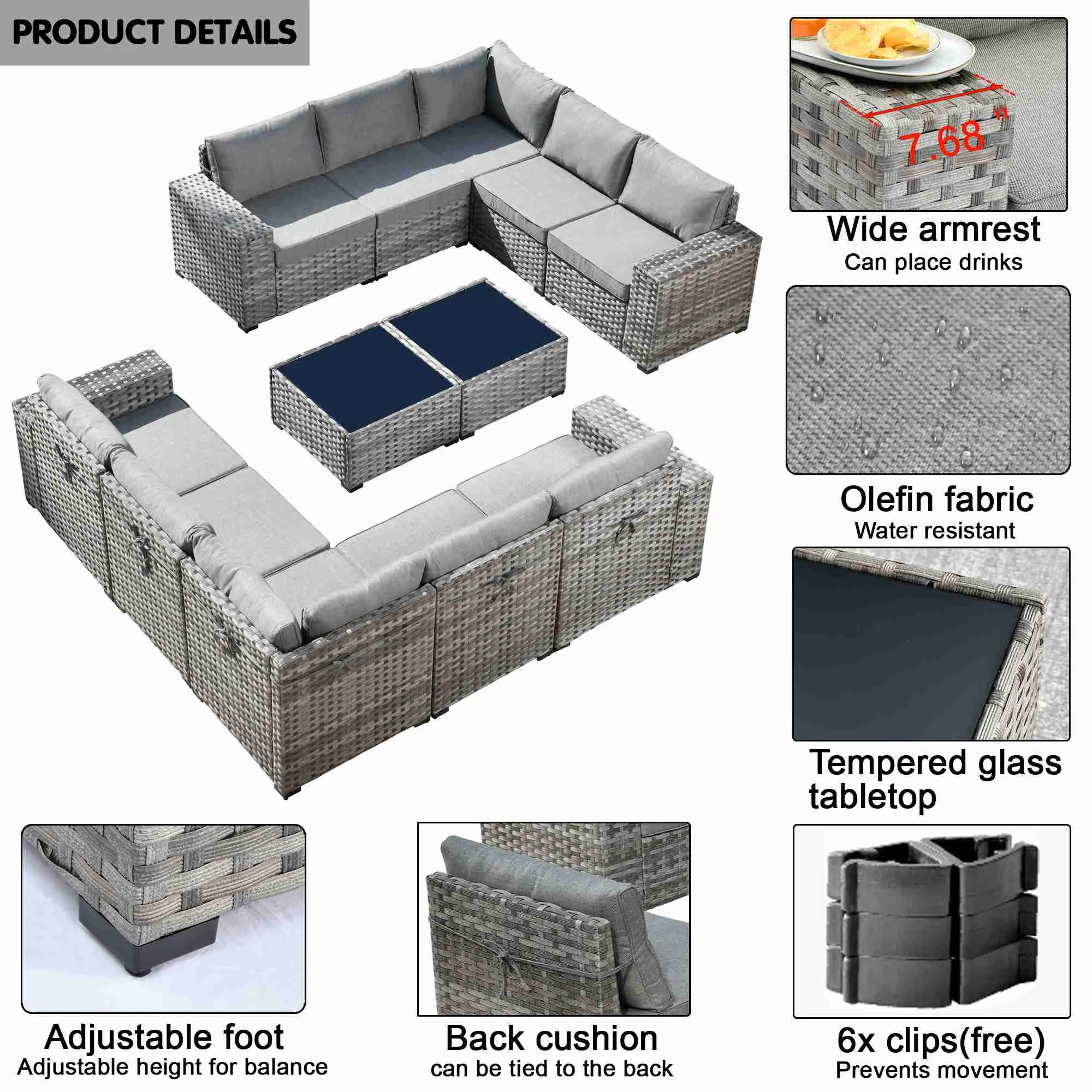 Ovios 12 Pieces Patio Conversation Set with 7.68'' Broad Handrails