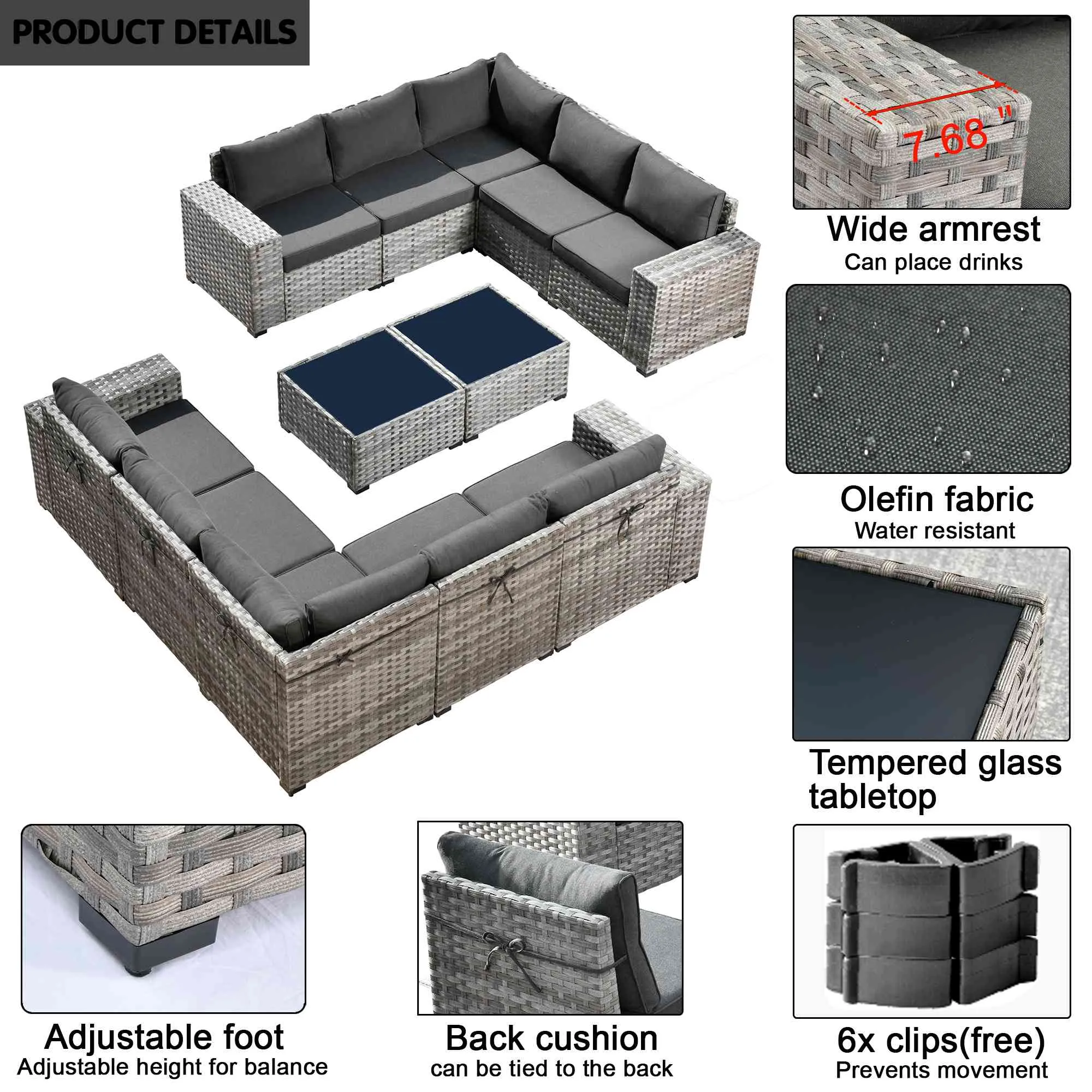 Ovios 12 Pieces Patio Conversation Set with 7.68'' Broad Handrails