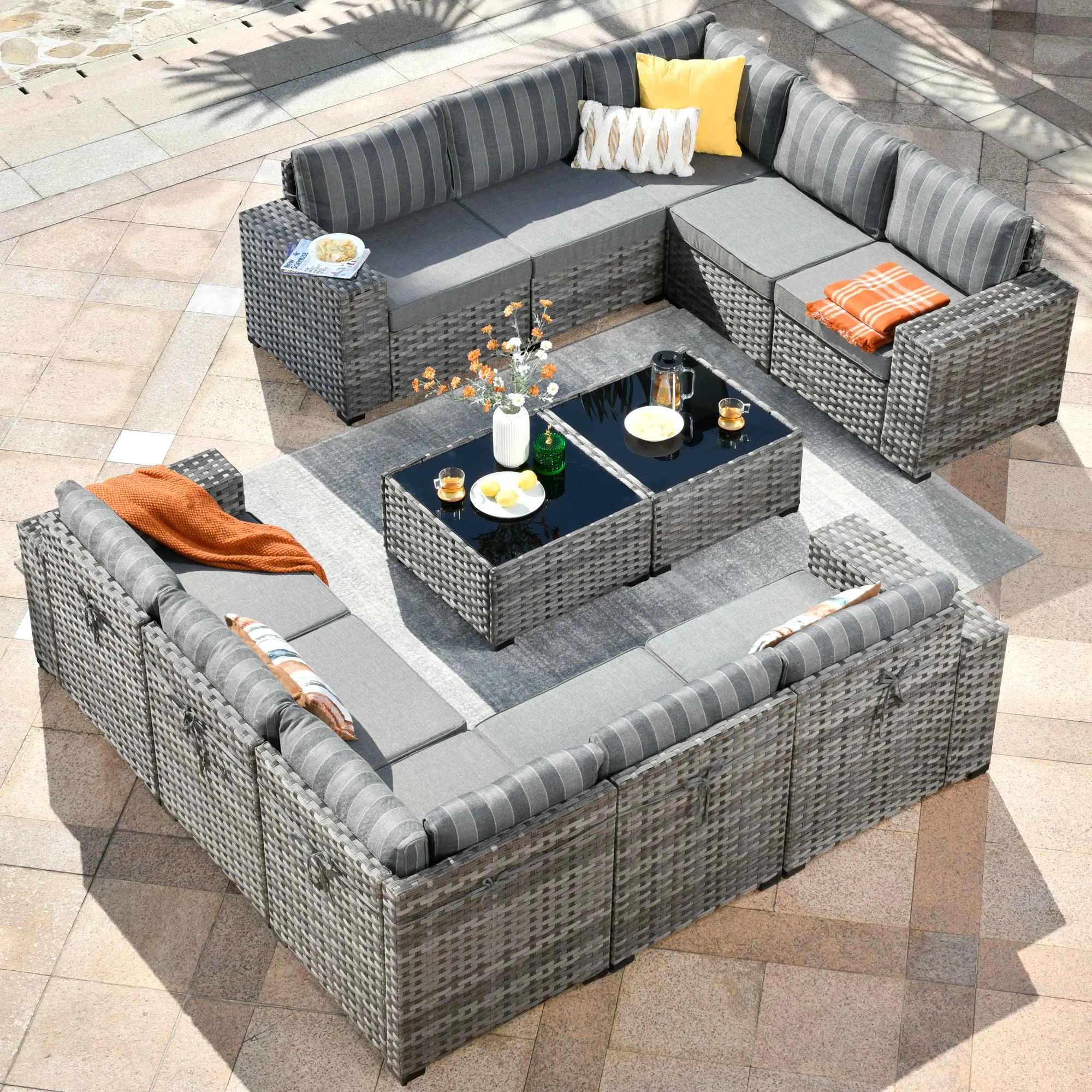 Ovios 12 Pieces Patio Conversation Set with 7.68'' Broad Handrails