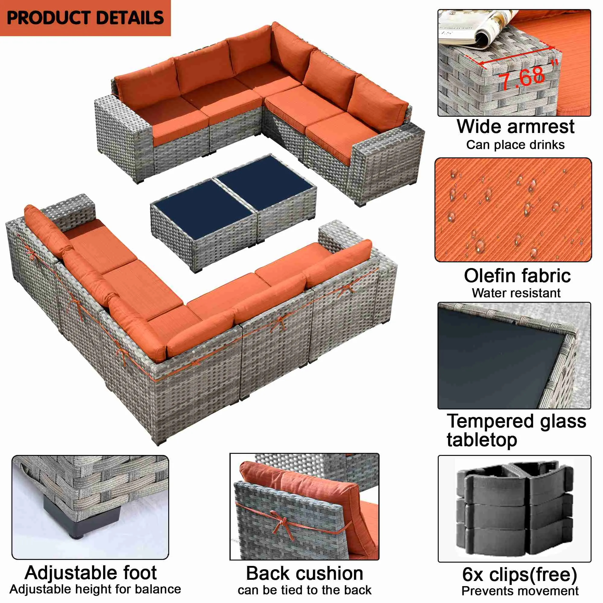 Ovios 12 Pieces Patio Conversation Set with 7.68'' Broad Handrails