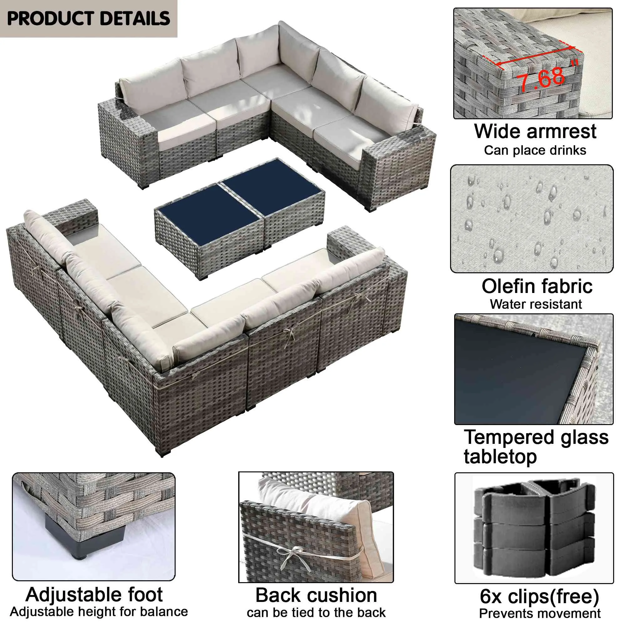 Ovios 12 Pieces Patio Conversation Set with 7.68'' Broad Handrails