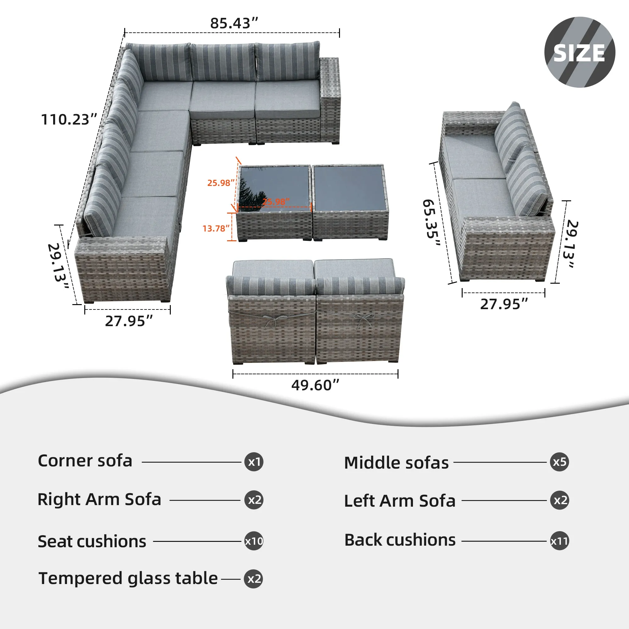 Ovios 12 Pieces Patio Conversation Set with 7.68'' Broad Handrails