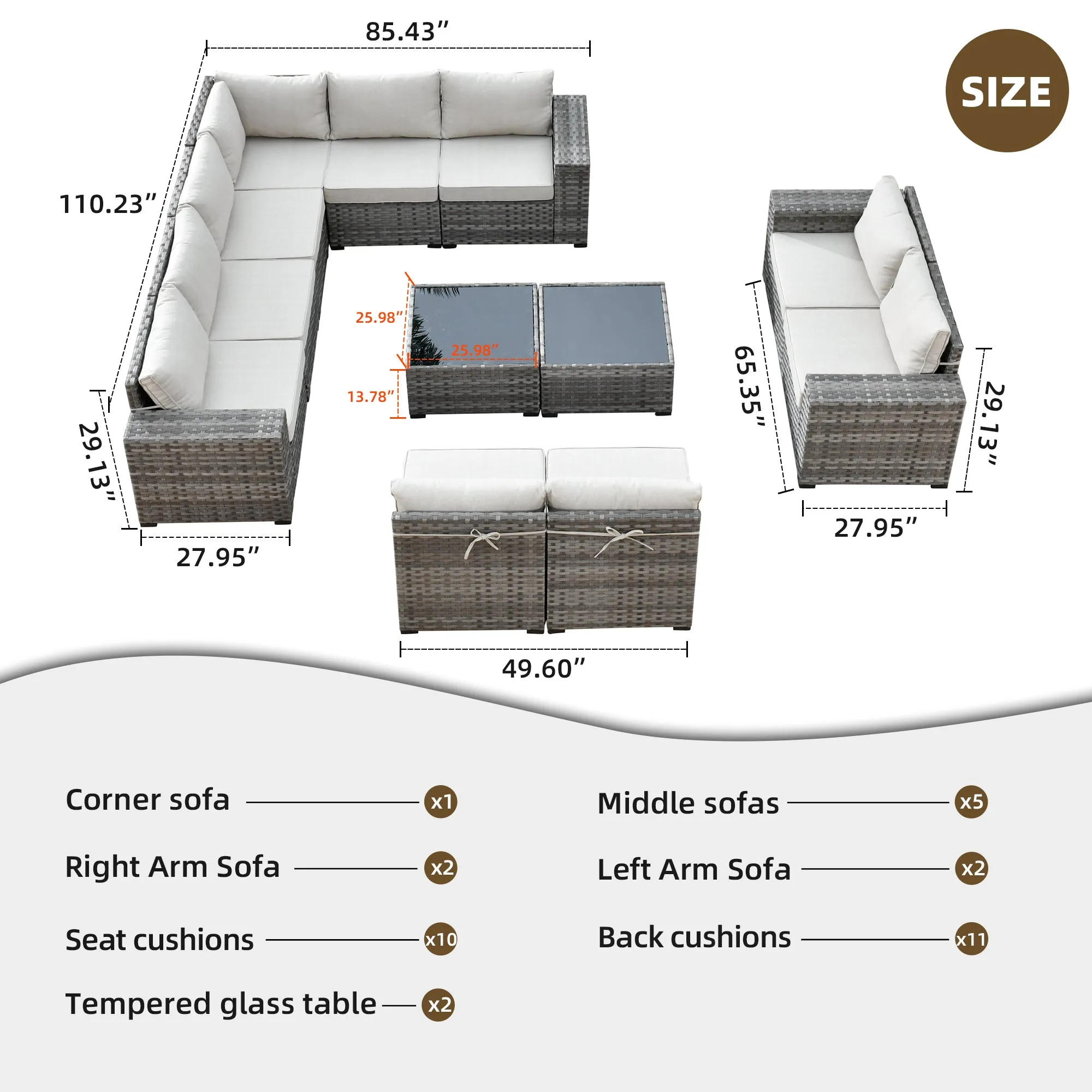 Ovios 12 Pieces Patio Conversation Set with 7.68'' Broad Handrails