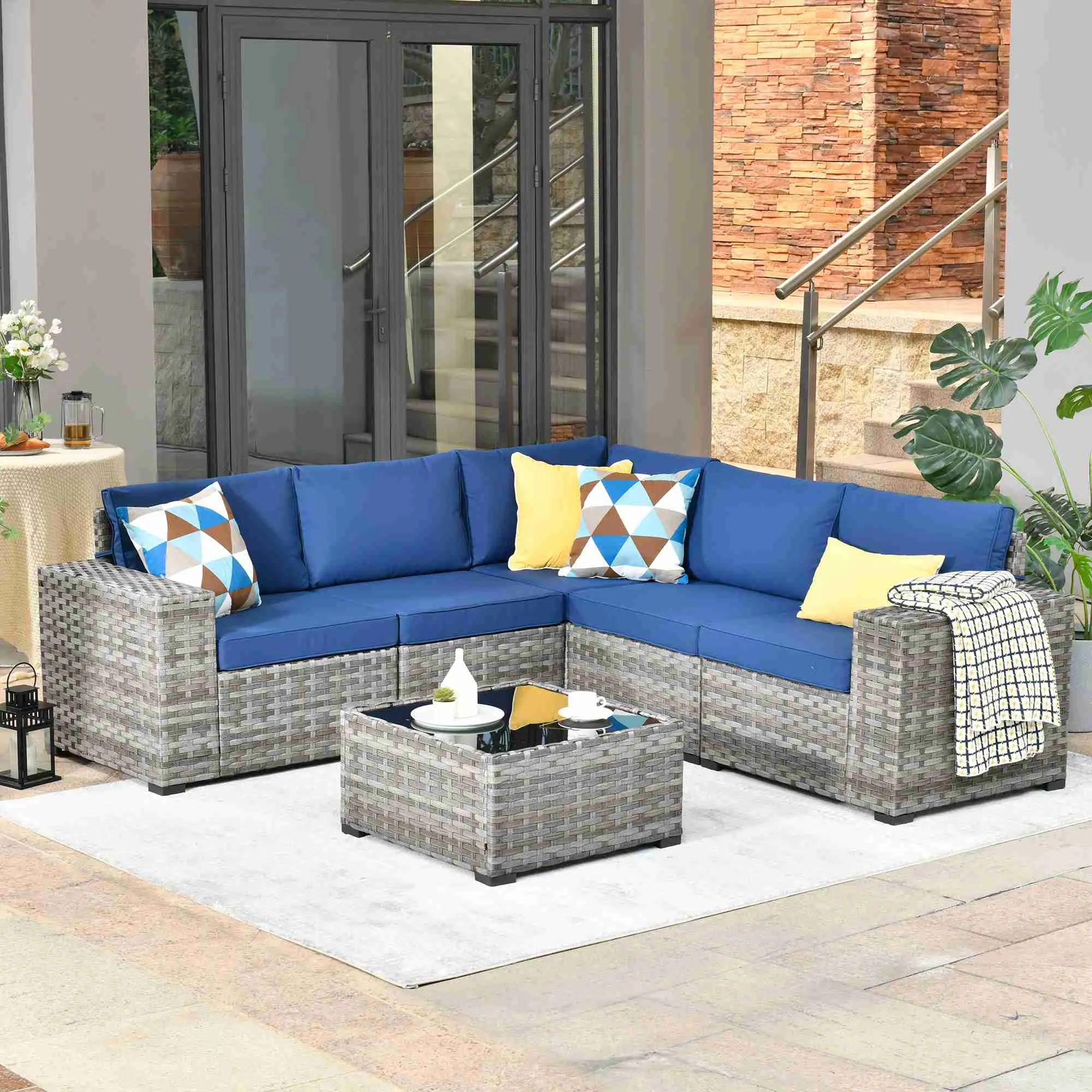 Ovios 6 Pieces Outdoor Sectional Sofa with 7.68'' Broad Handrails