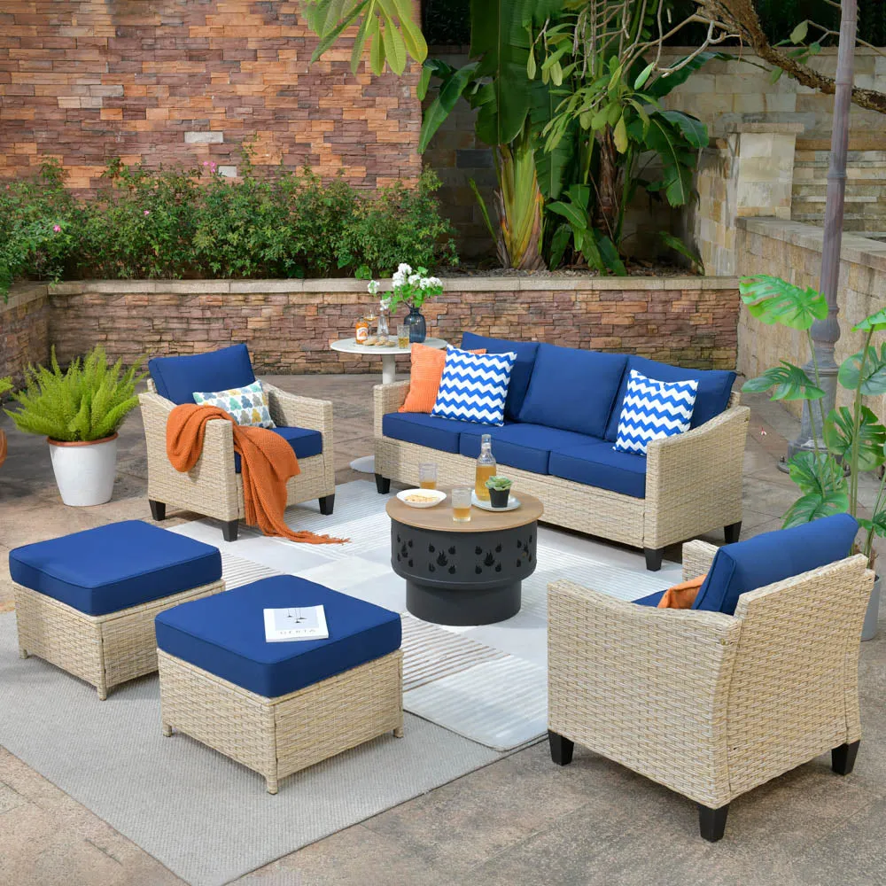 Ovios Athena Series Outdoor Patio Furniture Set 6-Piece with  Fire Pit