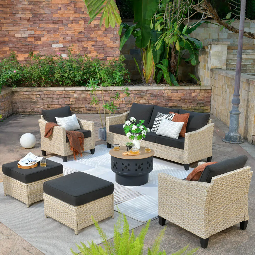 Ovios Athena Series Outdoor Patio Furniture Set 6-Piece with  Fire Pit