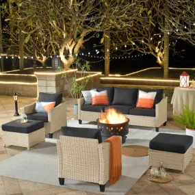 Ovios Athena Series Outdoor Patio Furniture Set 6-Piece with  Fire Pit