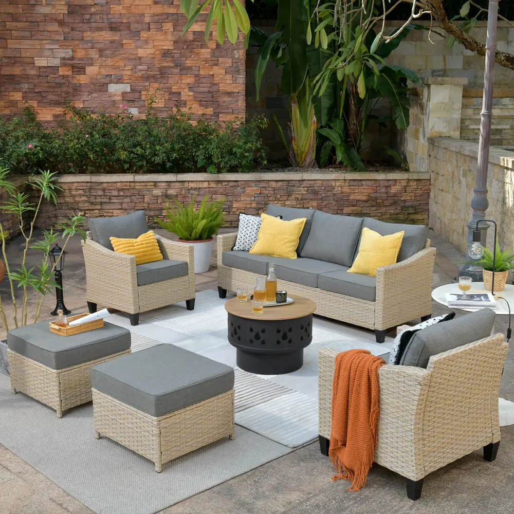 Ovios Athena Series Outdoor Patio Furniture Set 6-Piece with  Fire Pit