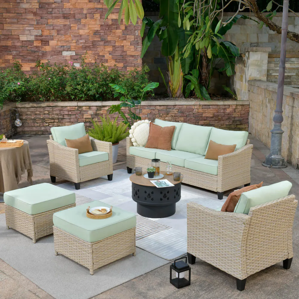 Ovios Athena Series Outdoor Patio Furniture Set 6-Piece with  Fire Pit