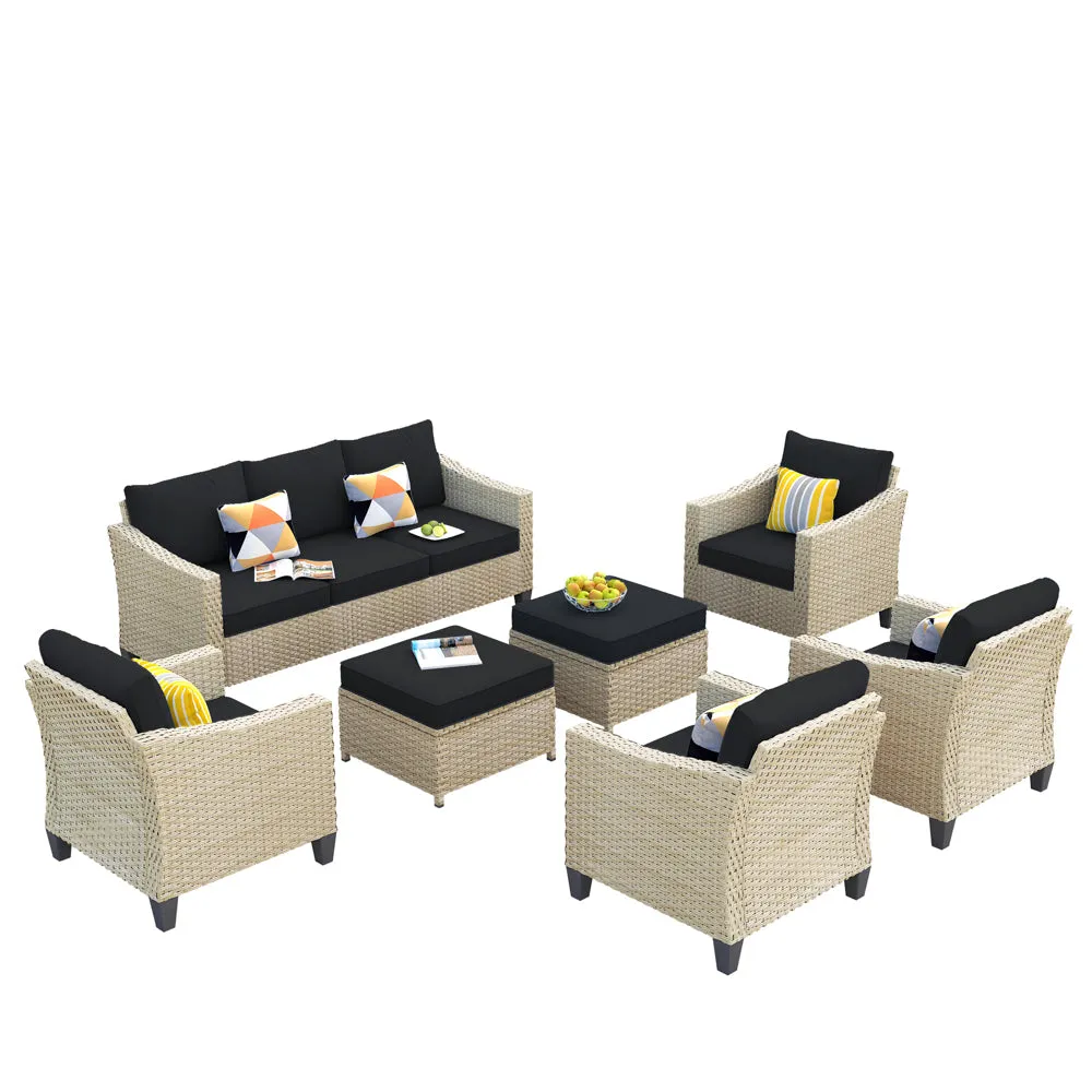 Ovios Athena Series Outdoor Patio Furniture Set 7-Piece with Cushions All Weather Wicker