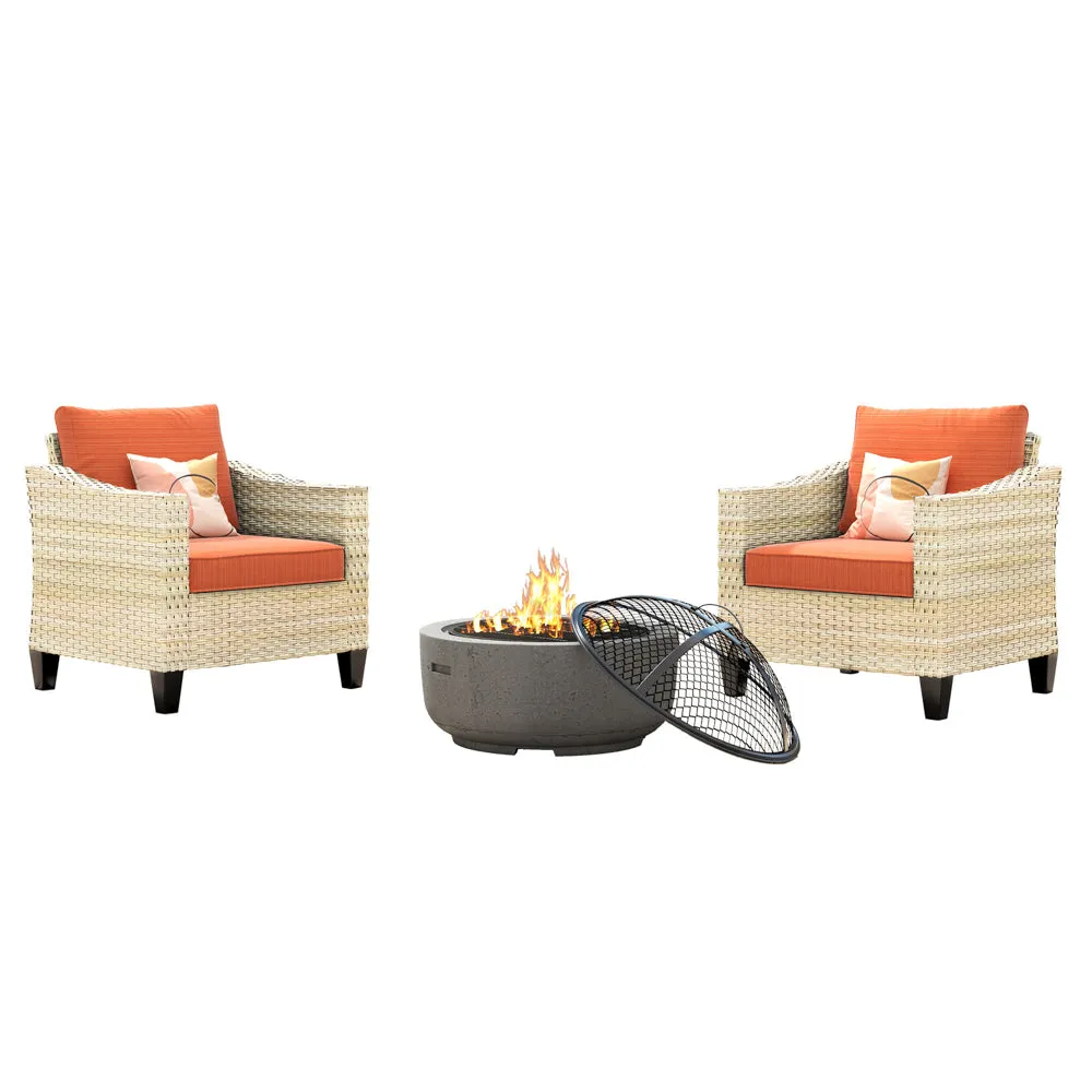 Ovios Athena Series Outdoor Patio Furniture Set with Fire Pit 3-Piece