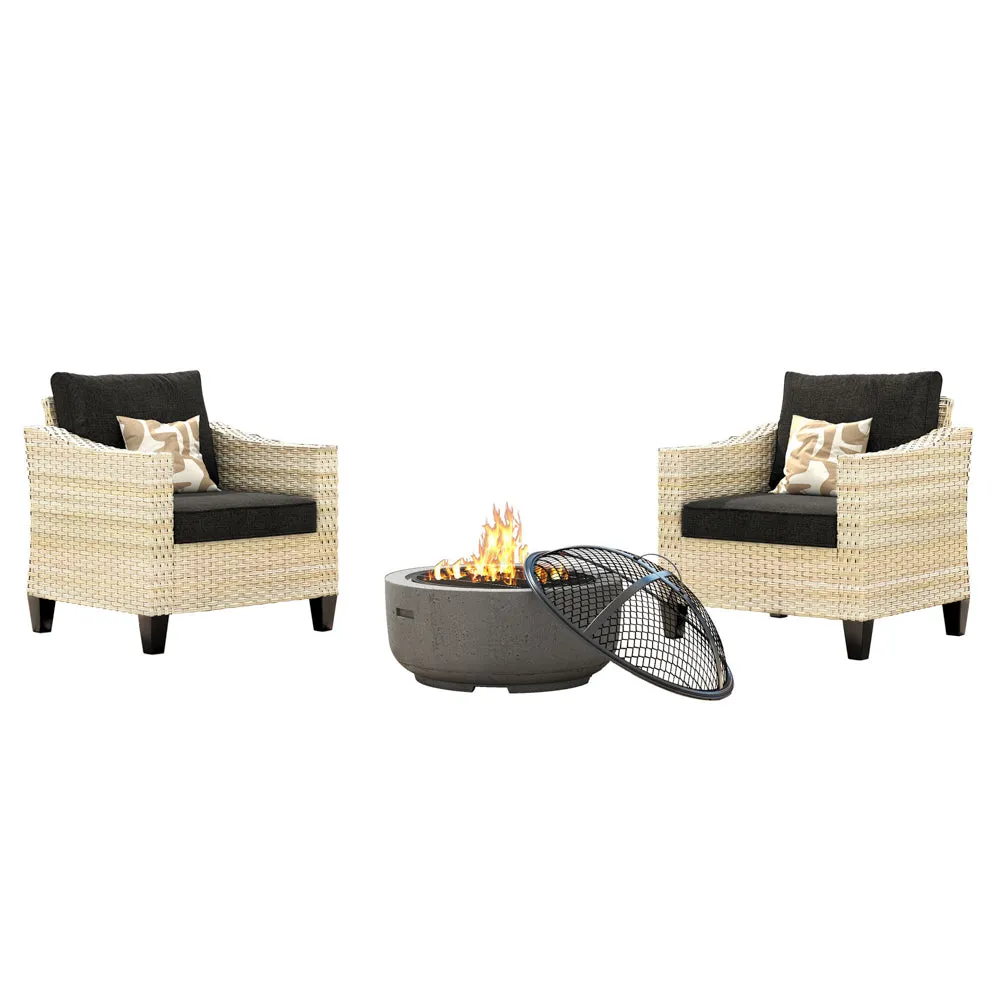 Ovios Athena Series Outdoor Patio Furniture Set with Fire Pit 3-Piece