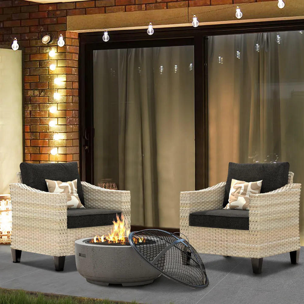 Ovios Athena Series Outdoor Patio Furniture Set with Fire Pit 3-Piece