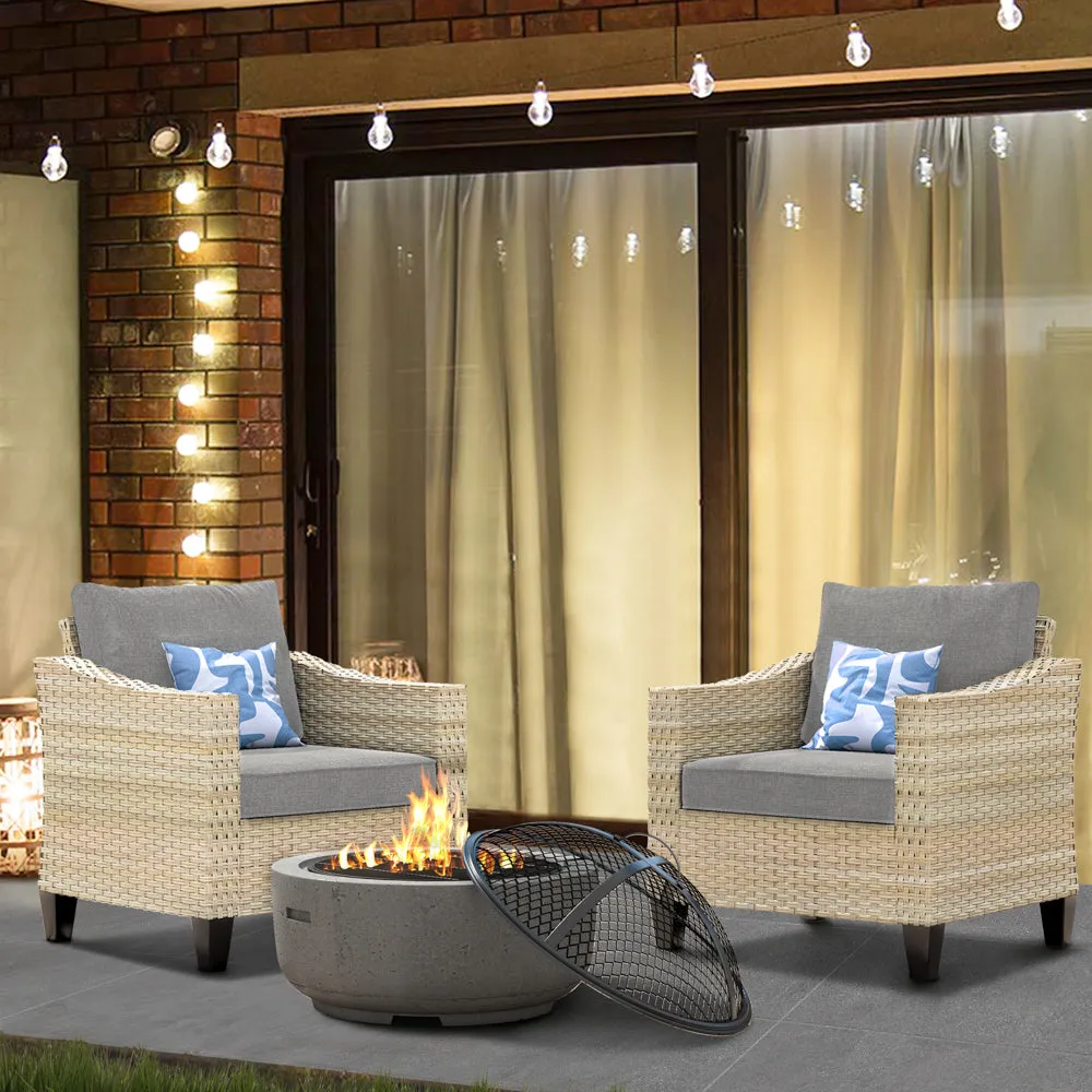 Ovios Athena Series Outdoor Patio Furniture Set with Fire Pit 3-Piece