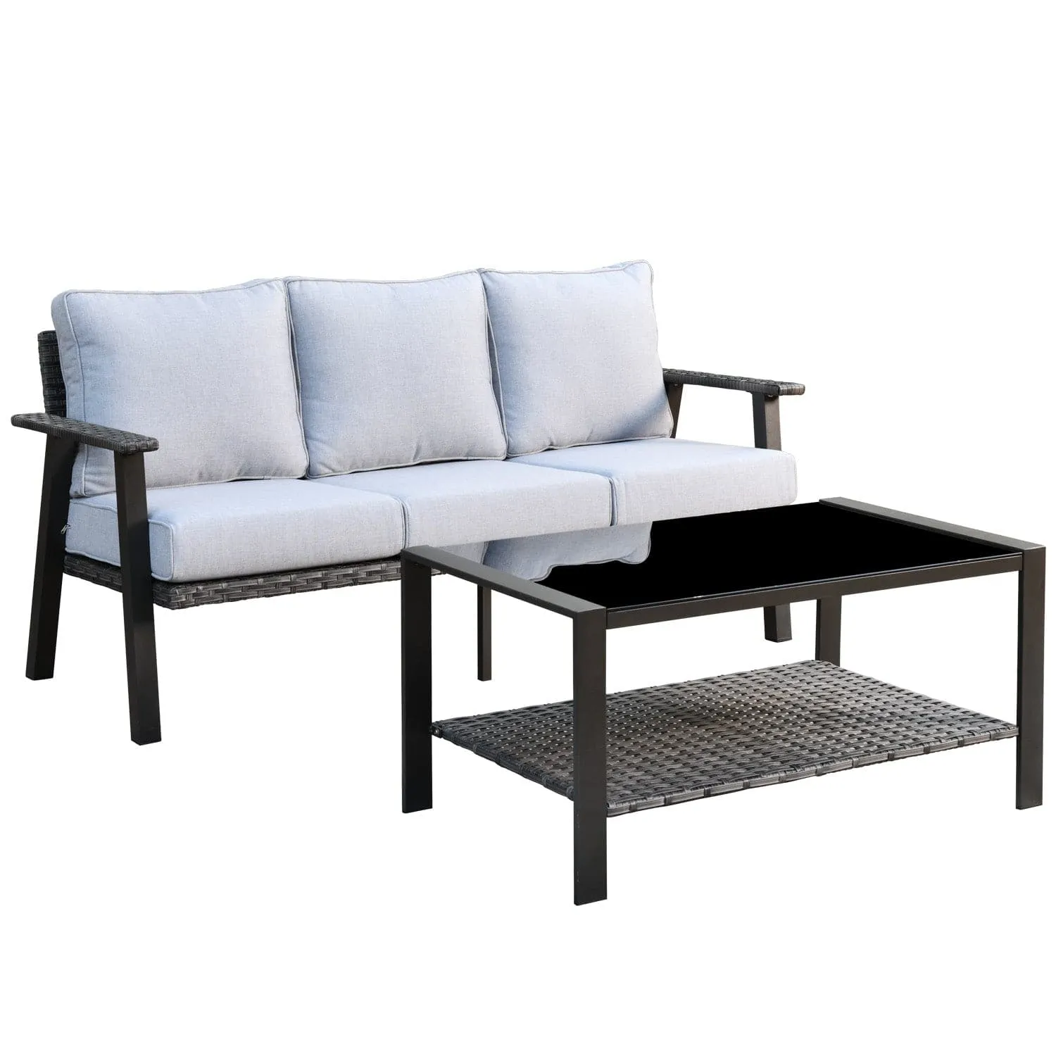 Ovios Outdoor Bistro Set with 5'' Cushion Couch and Table, Olefin Fabric