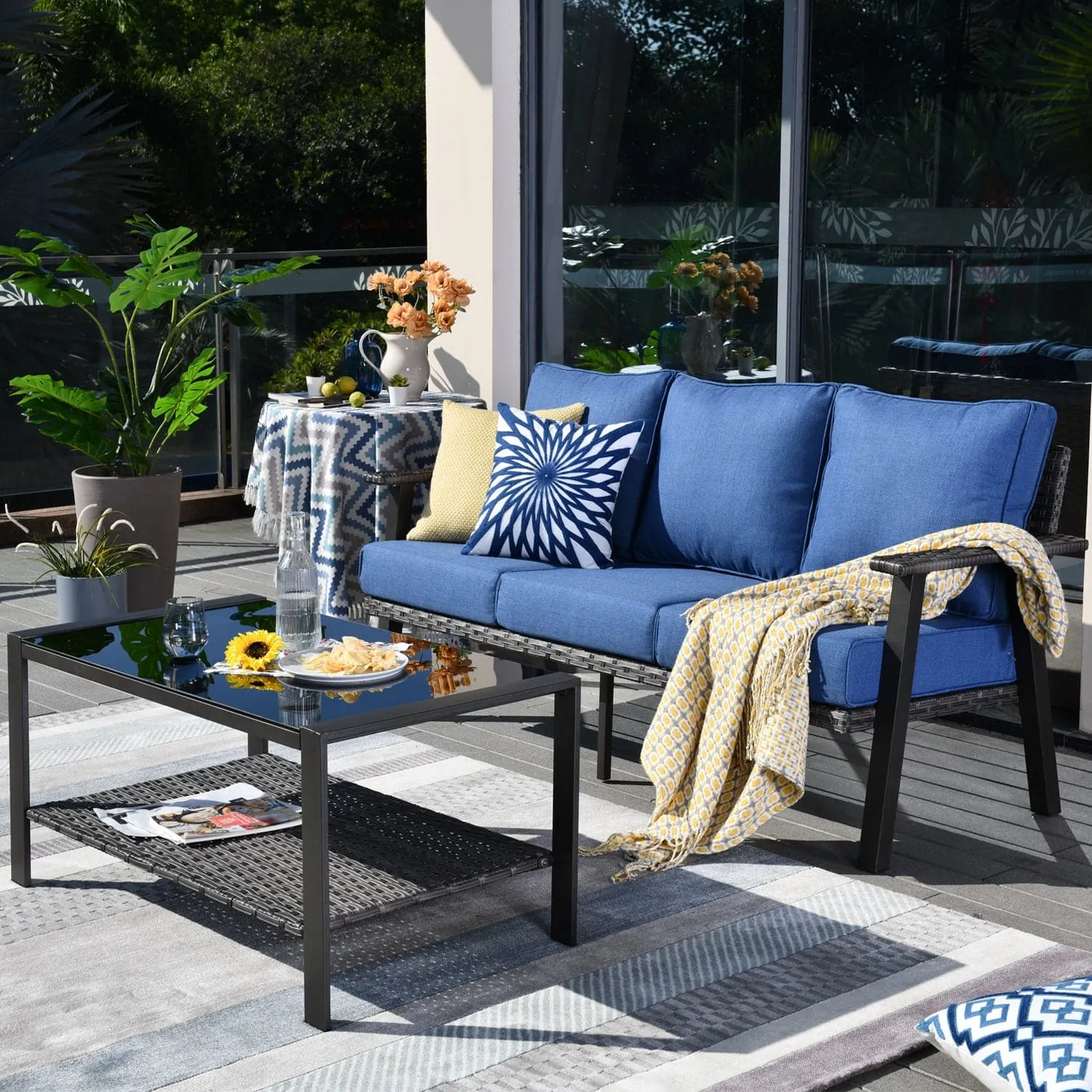 Ovios Outdoor Bistro Set with 5'' Cushion Couch and Table, Olefin Fabric