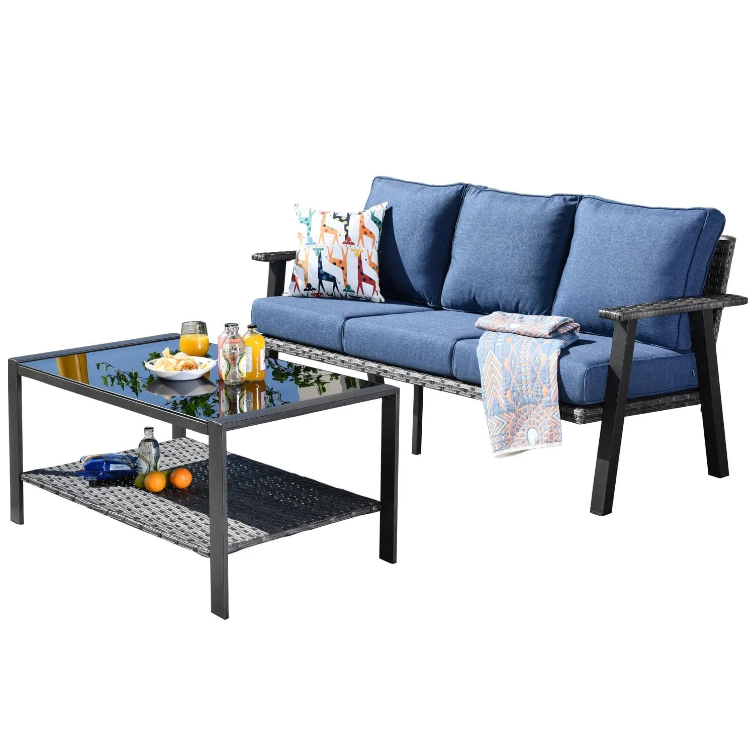 Ovios Outdoor Bistro Set with 5'' Cushion Couch and Table, Olefin Fabric