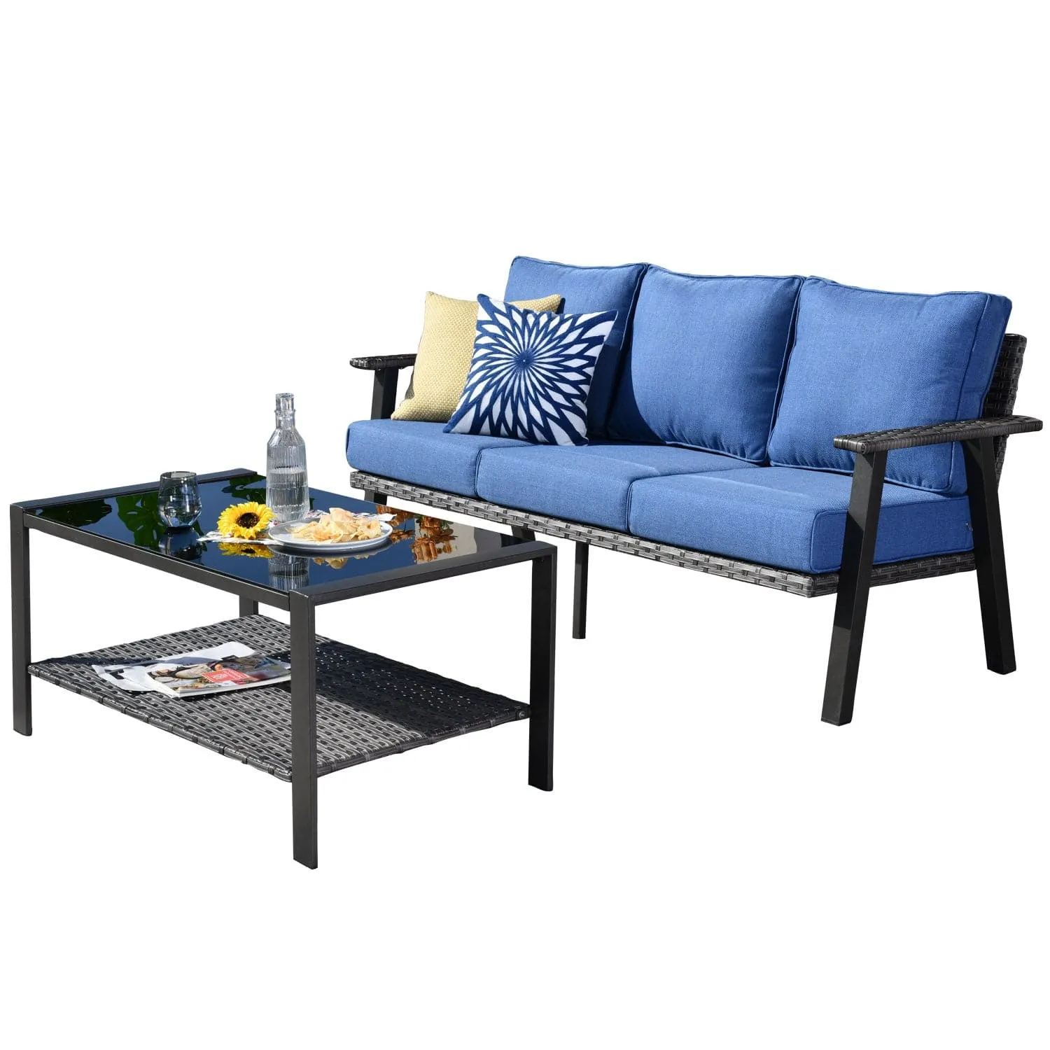 Ovios Outdoor Bistro Set with 5'' Cushion Couch and Table, Olefin Fabric