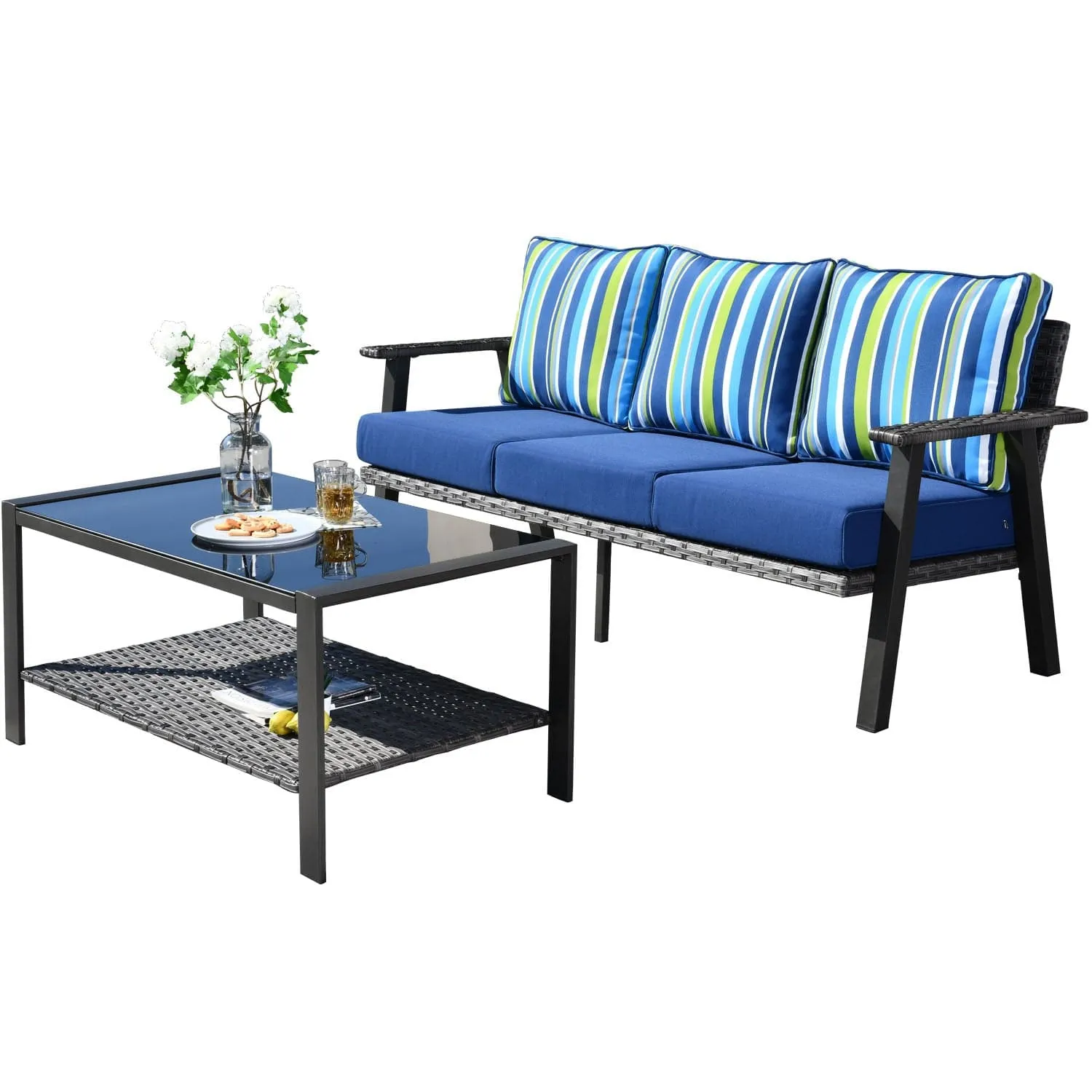 Ovios Outdoor Bistro Set with 5'' Cushion Couch and Table, Olefin Fabric