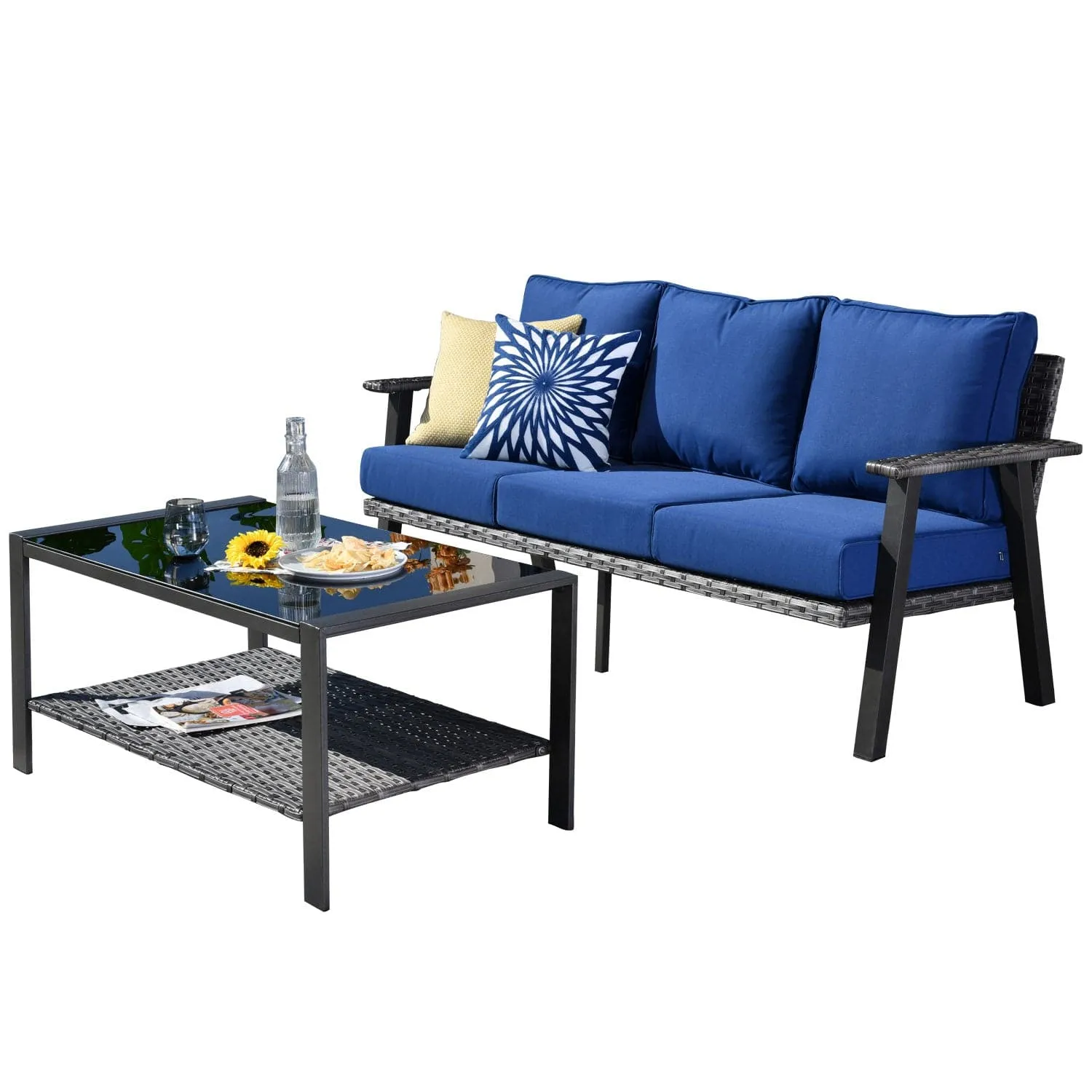 Ovios Outdoor Bistro Set with 5'' Cushion Couch and Table, Olefin Fabric