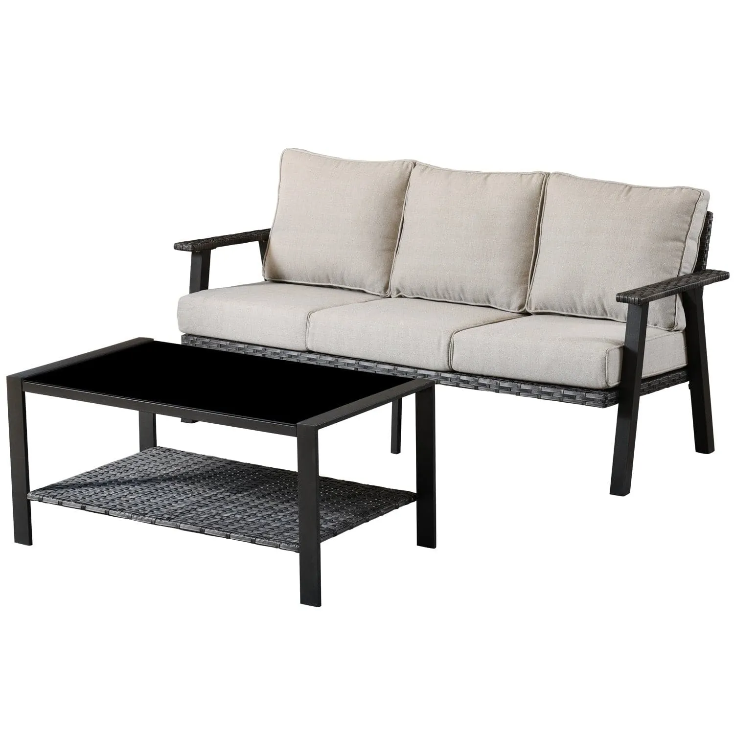 Ovios Outdoor Bistro Set with 5'' Cushion Couch and Table, Olefin Fabric