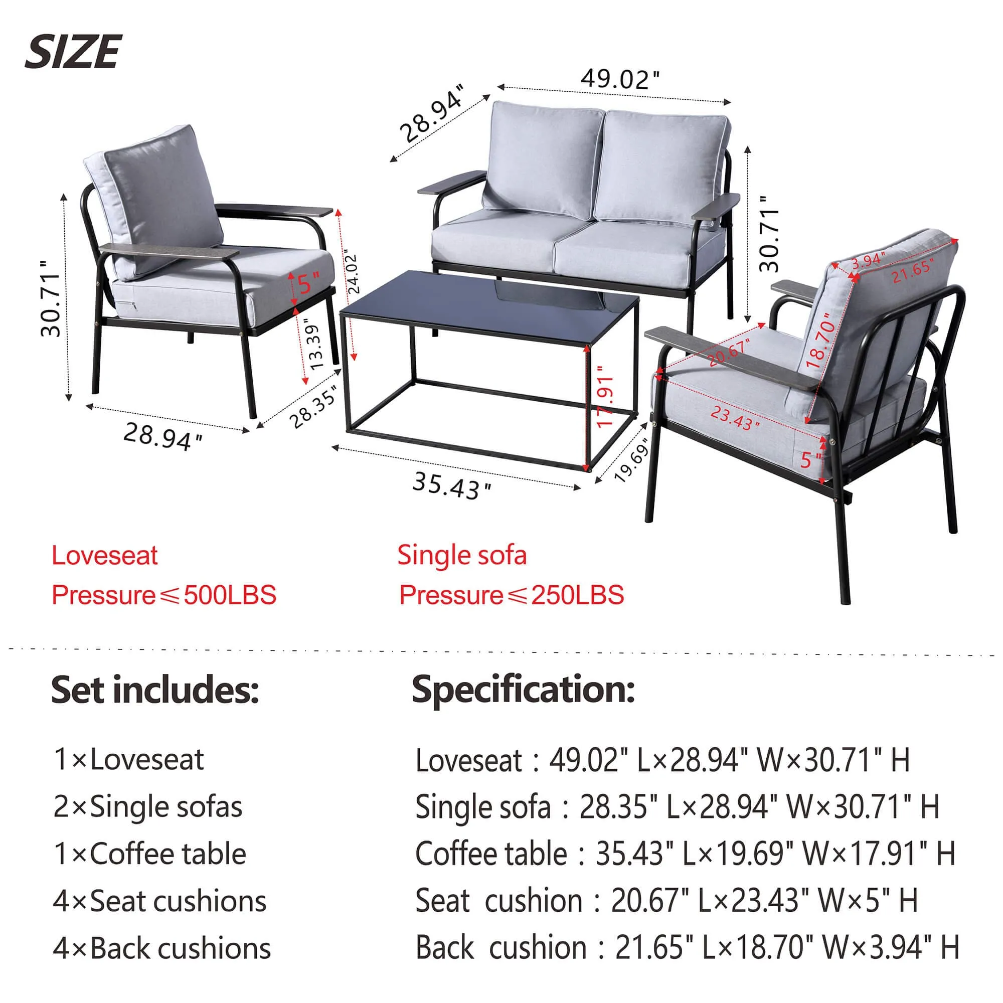 Ovios Outdoor Bistro Table Set 4 Piece with 5'' Cushion, Olefin Fabric