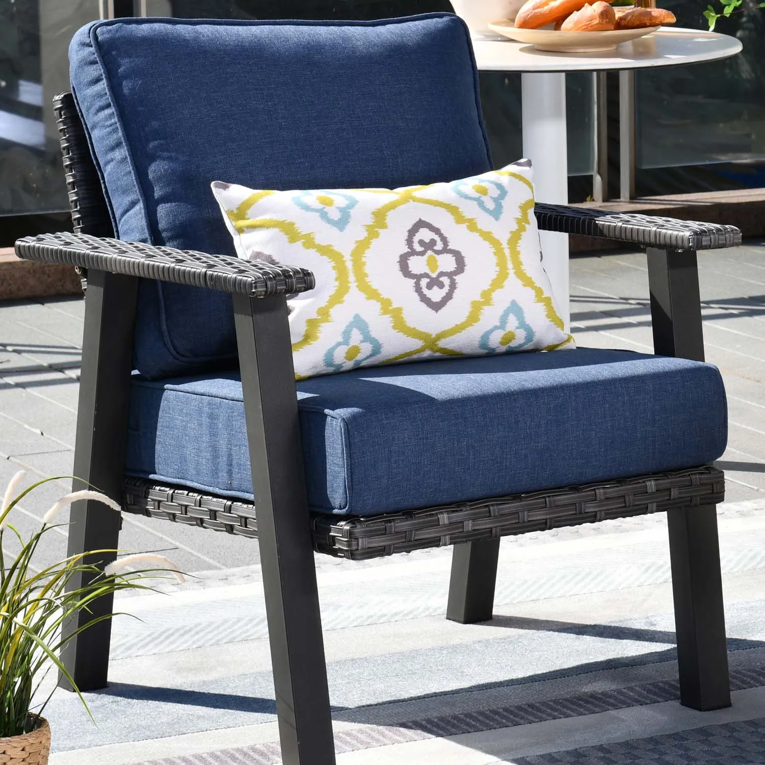 Ovios Outdoor furniture 7 Piece with Table and 2 Ottomans, 5''Cushion, Olefin Fabric