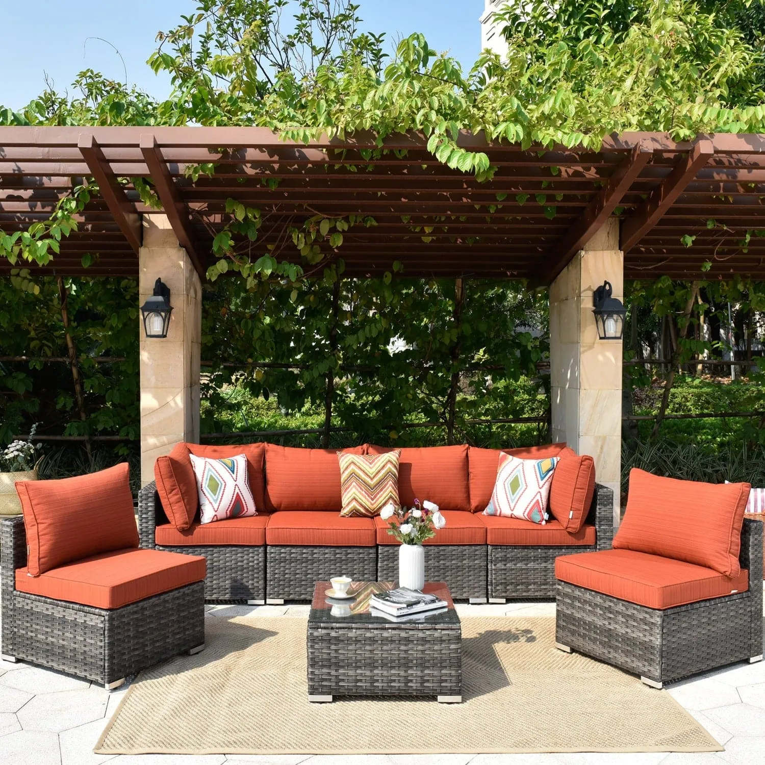 Ovios Outdoor Sectional Furniture 7-Piece with Cushions and Table