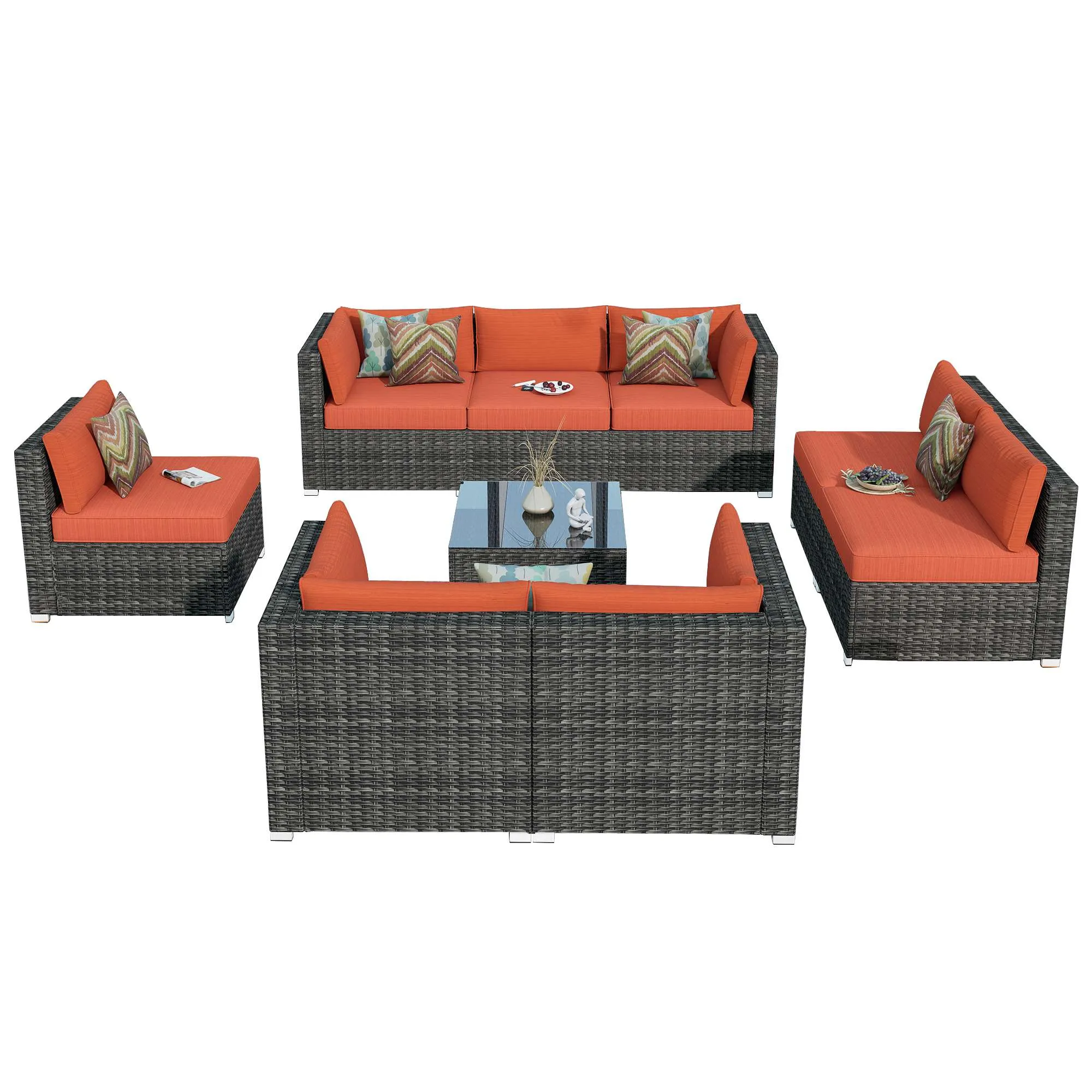 Ovios Outdoor Sectional Furniture 9-Piece with Cushions and Table