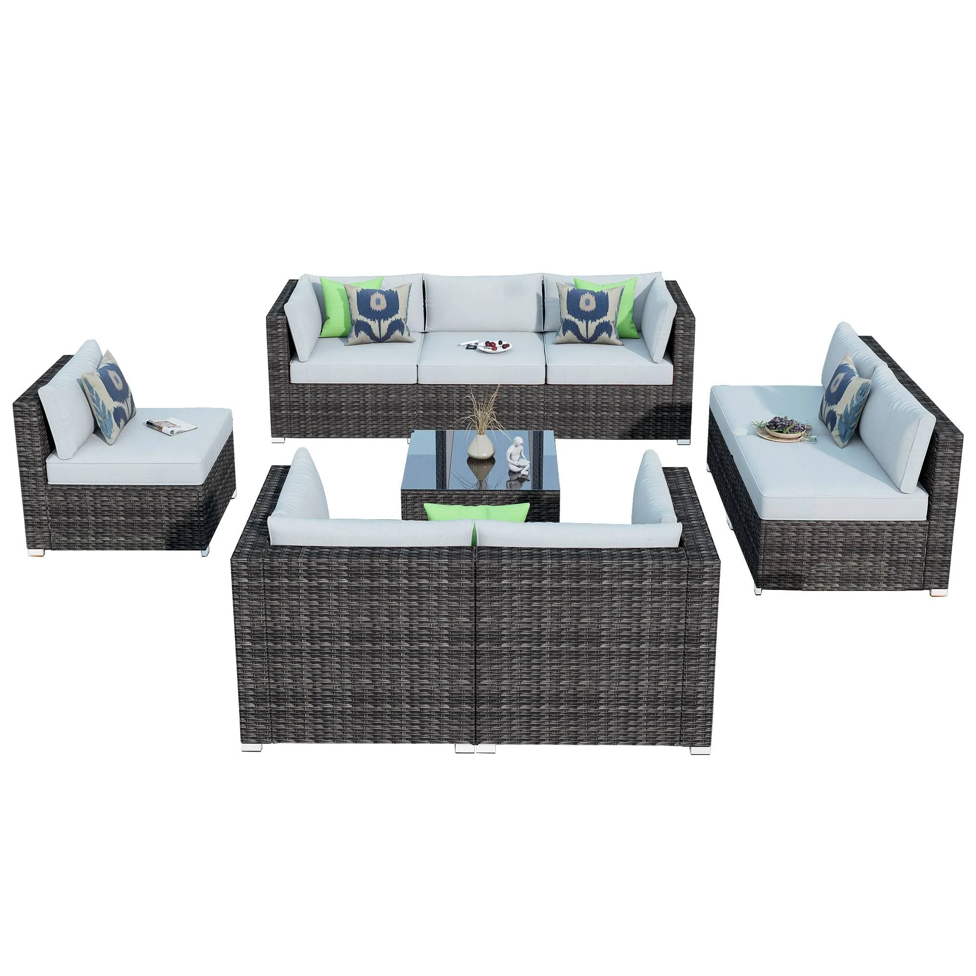 Ovios Outdoor Sectional Furniture 9-Piece with Cushions and Table