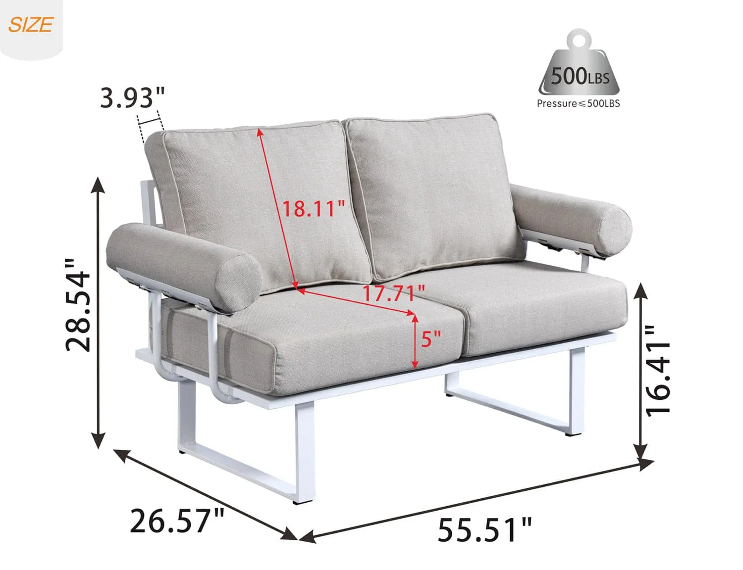 Ovios Patio Bistro Set Loveseat with Aluminum Frame, 5'' Cushion