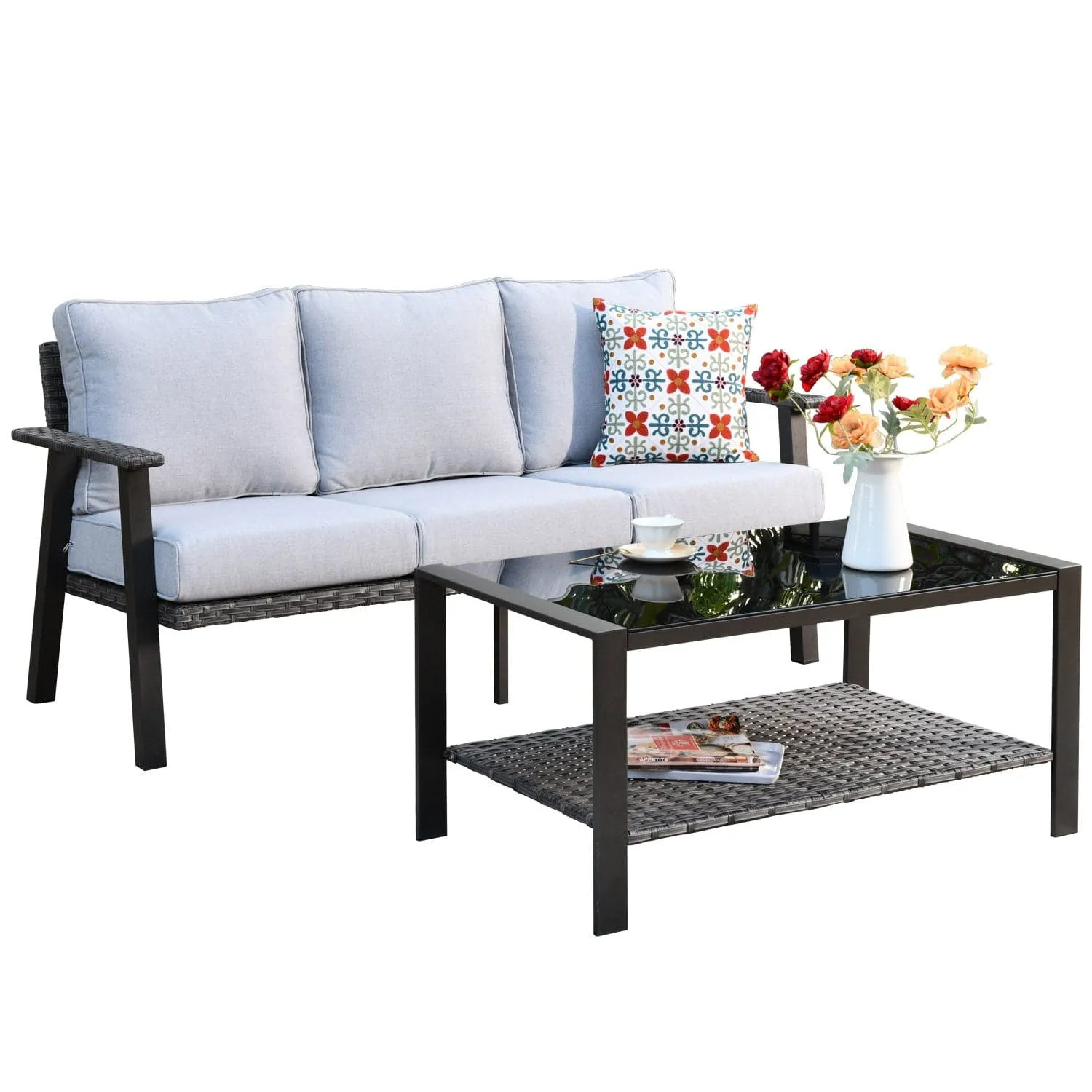 Ovios Patio Conversation Set 5 Person Seating with Table, 5'' Cushion, Olefin Fabric