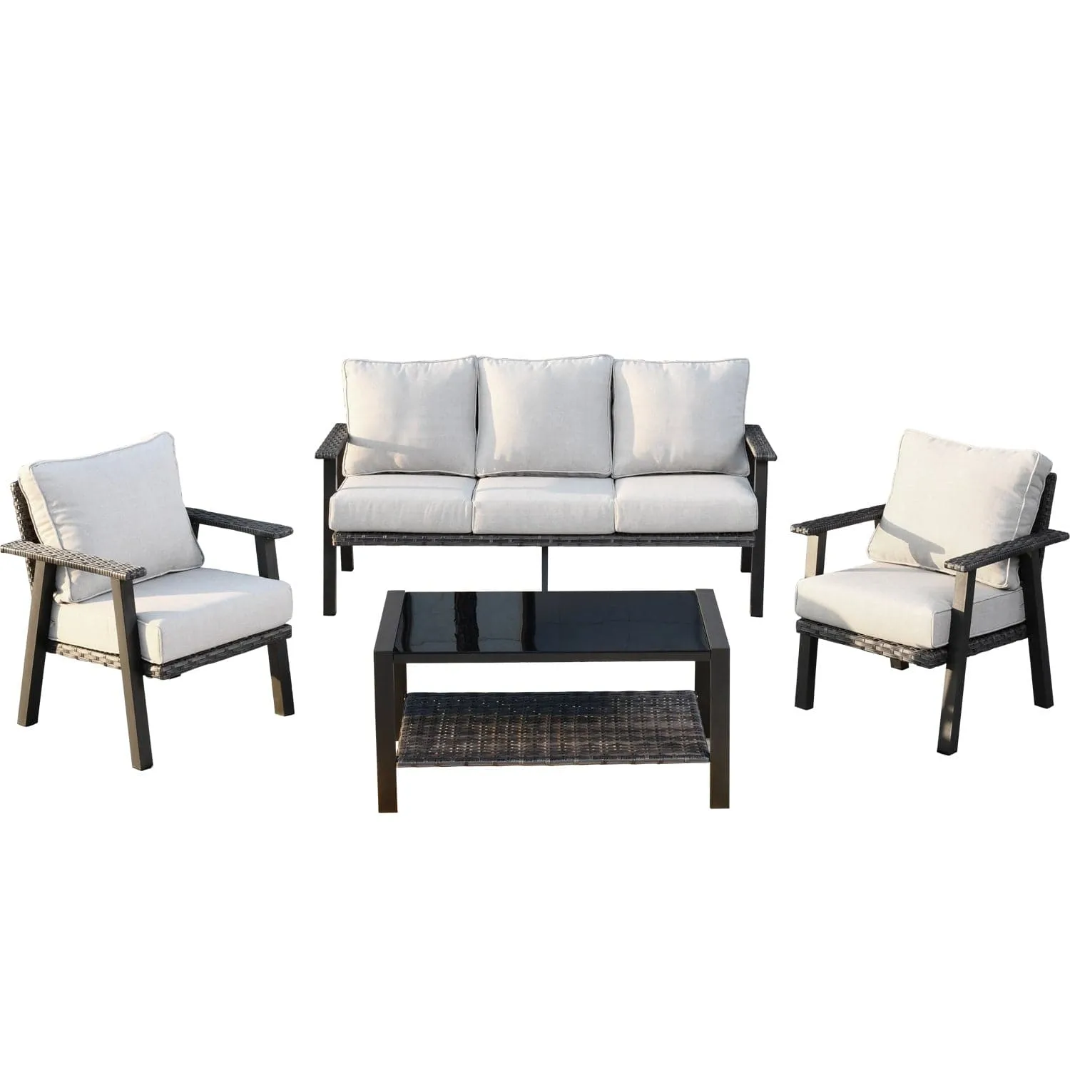 Ovios Patio Conversation Set 5 Person Seating with Table, 5'' Cushion, Olefin Fabric