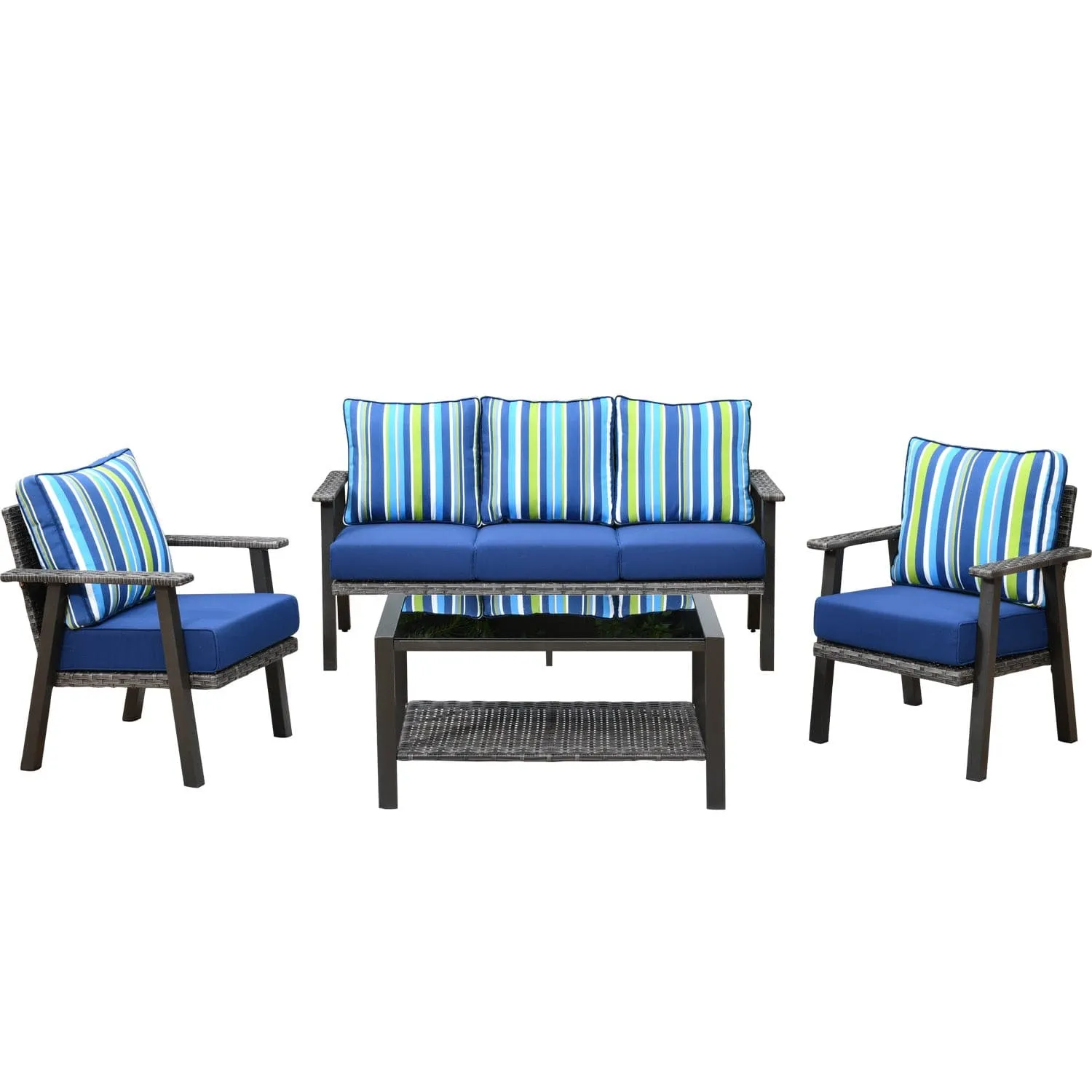 Ovios Patio Conversation Set 5 Person Seating with Table, 5'' Cushion, Olefin Fabric