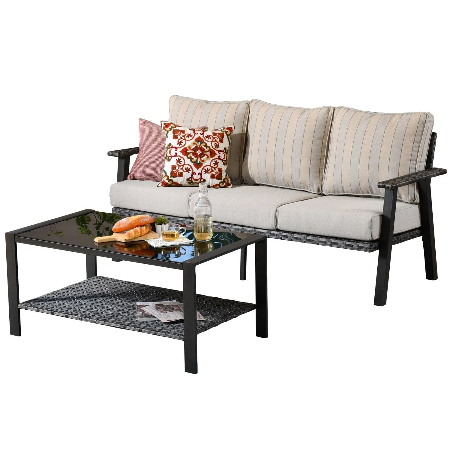 Ovios Patio Conversation Set 5 Person Seating with Table, 5'' Cushion, Olefin Fabric